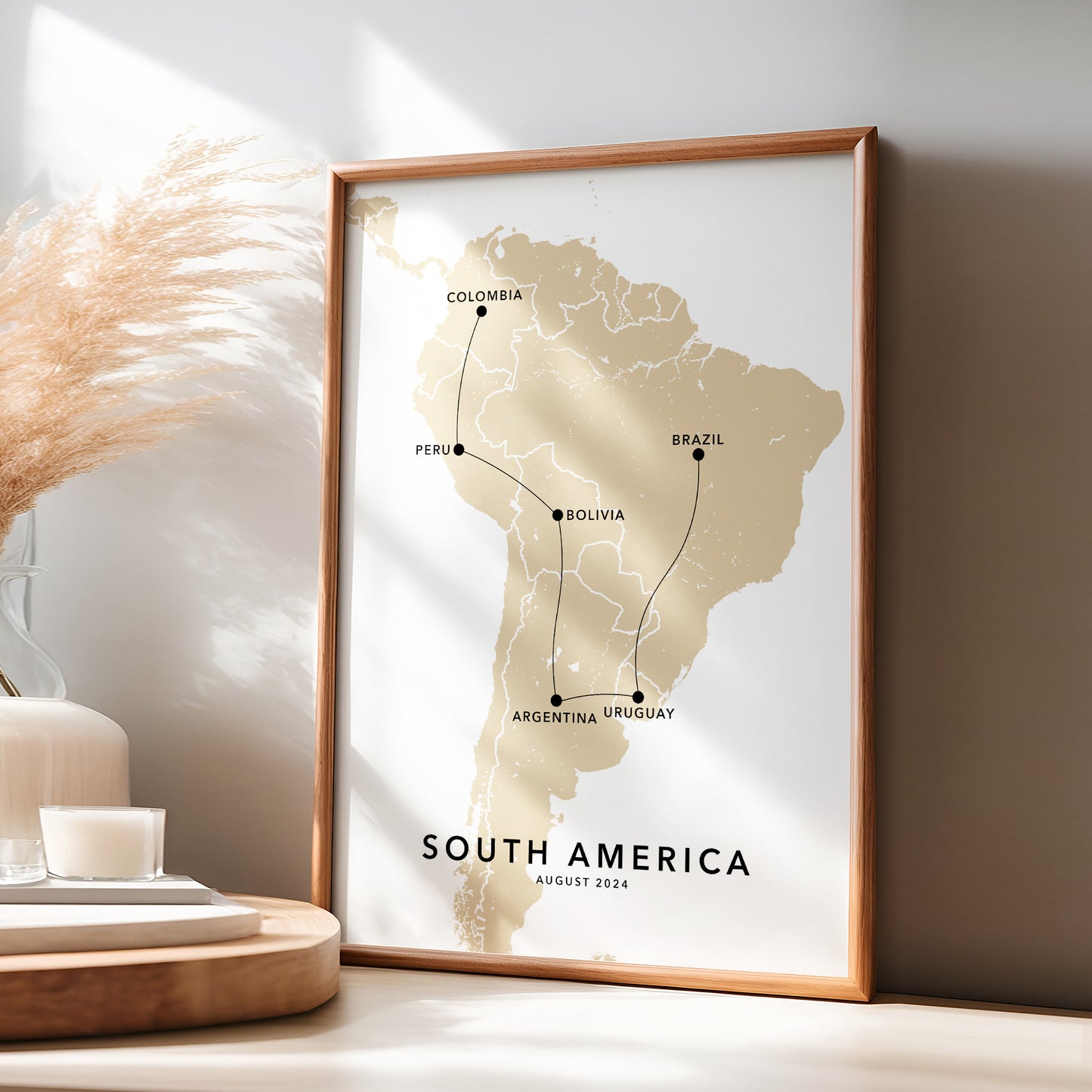 South America Personalised Travel Map Print with Photo Collage