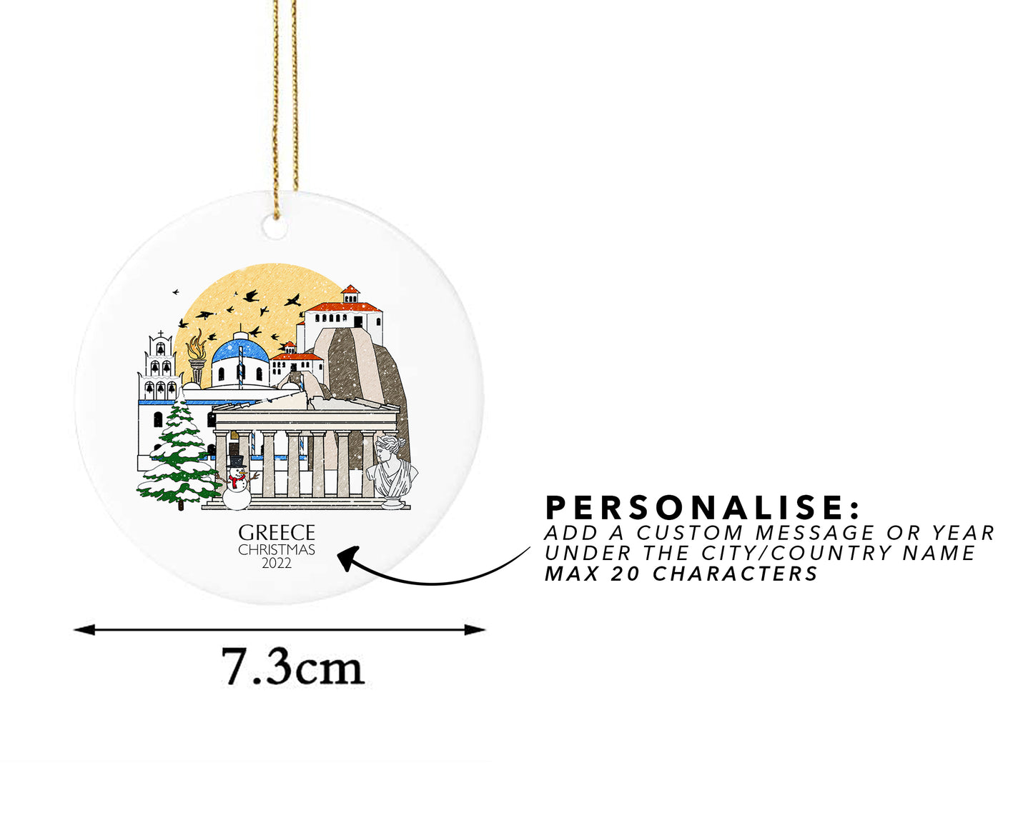 Greece Personalised Christmas Tree Ornament