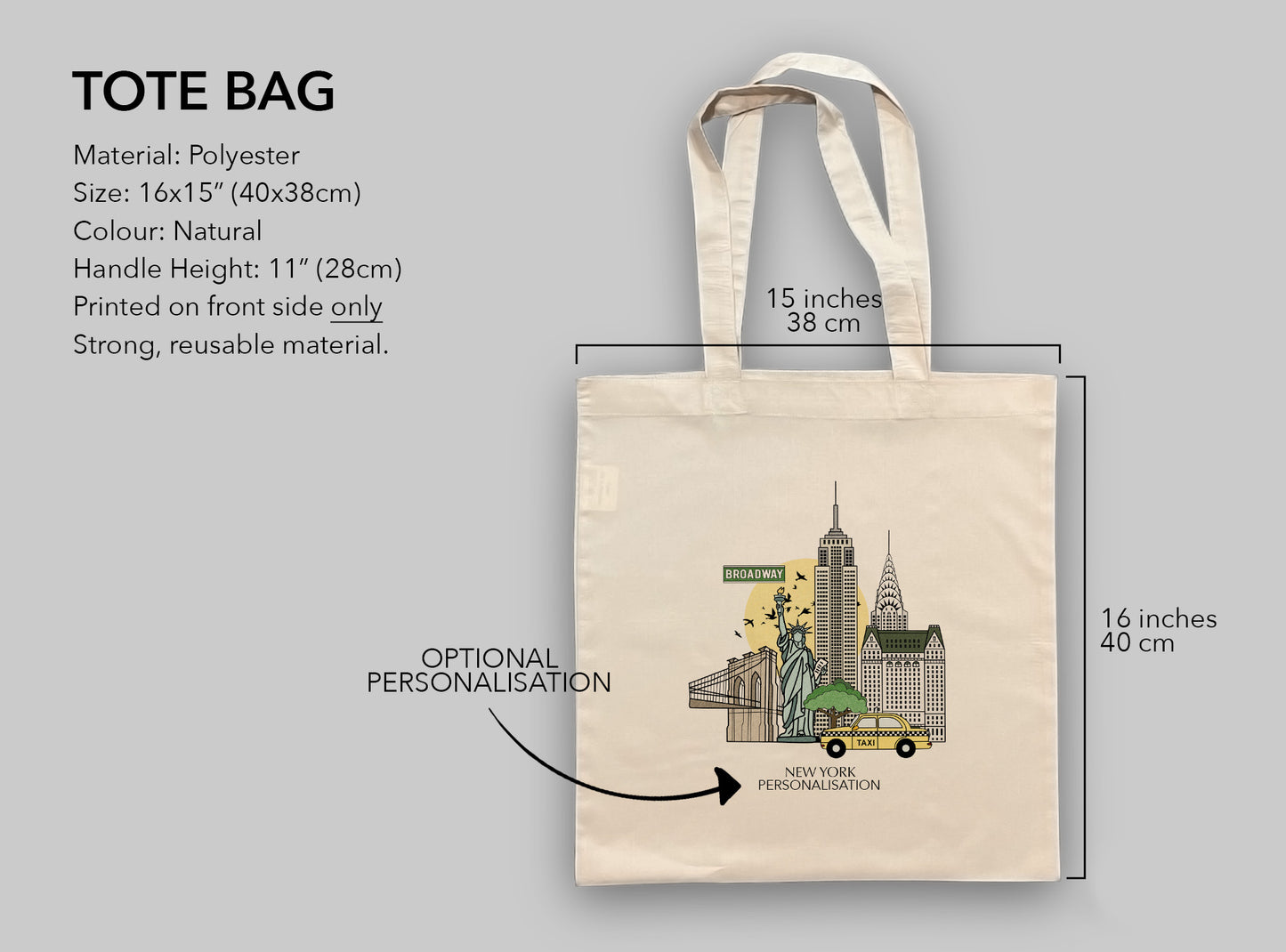 New York USA Personalised Tote Bag