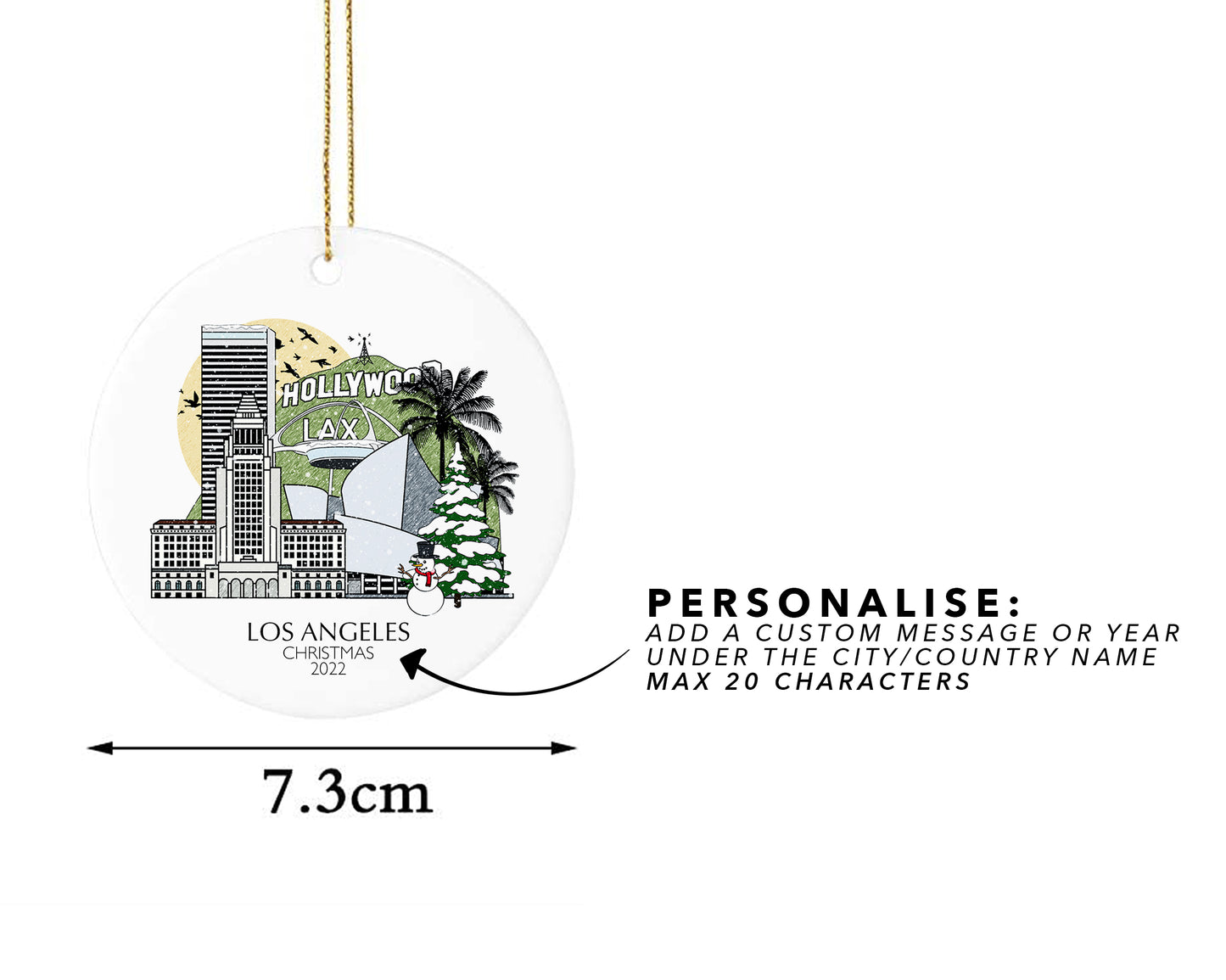 Los Angeles California Personalised Christmas Tree Ornament