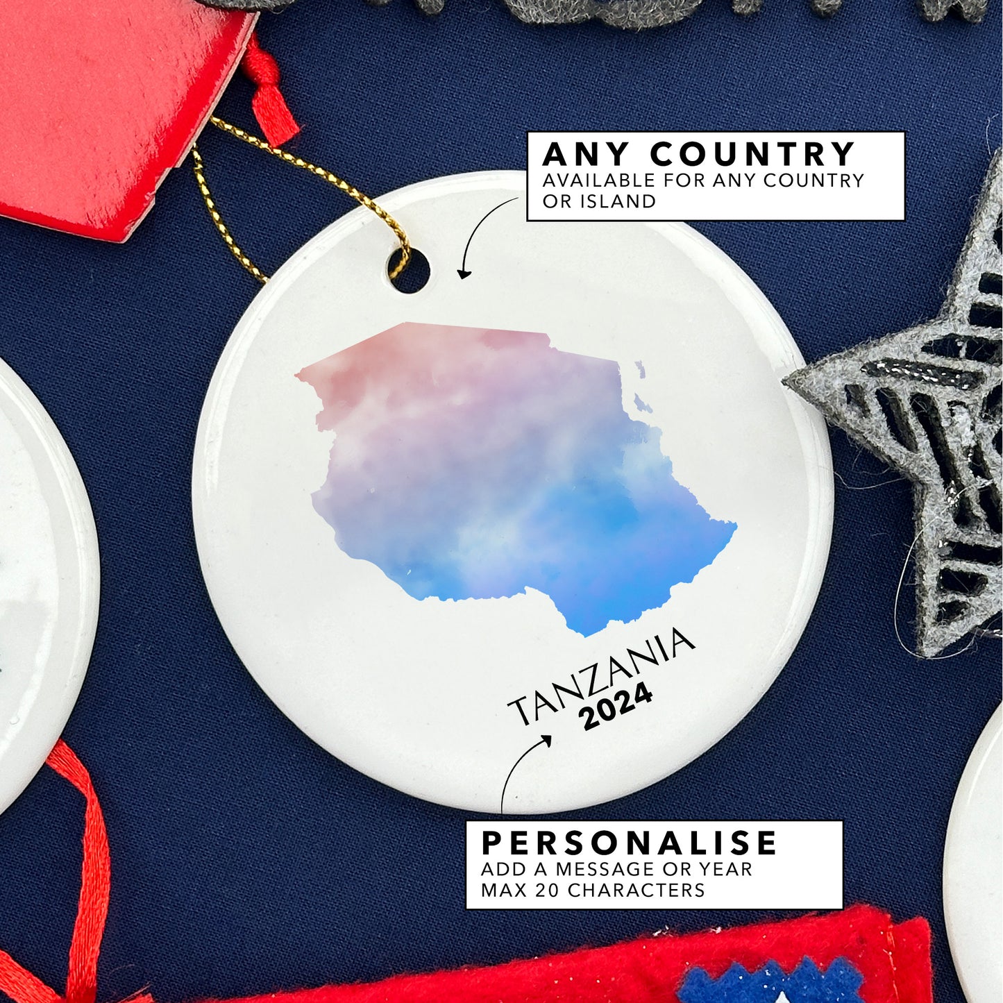 Tanzania Map Personalised Christmas Tree Ornament