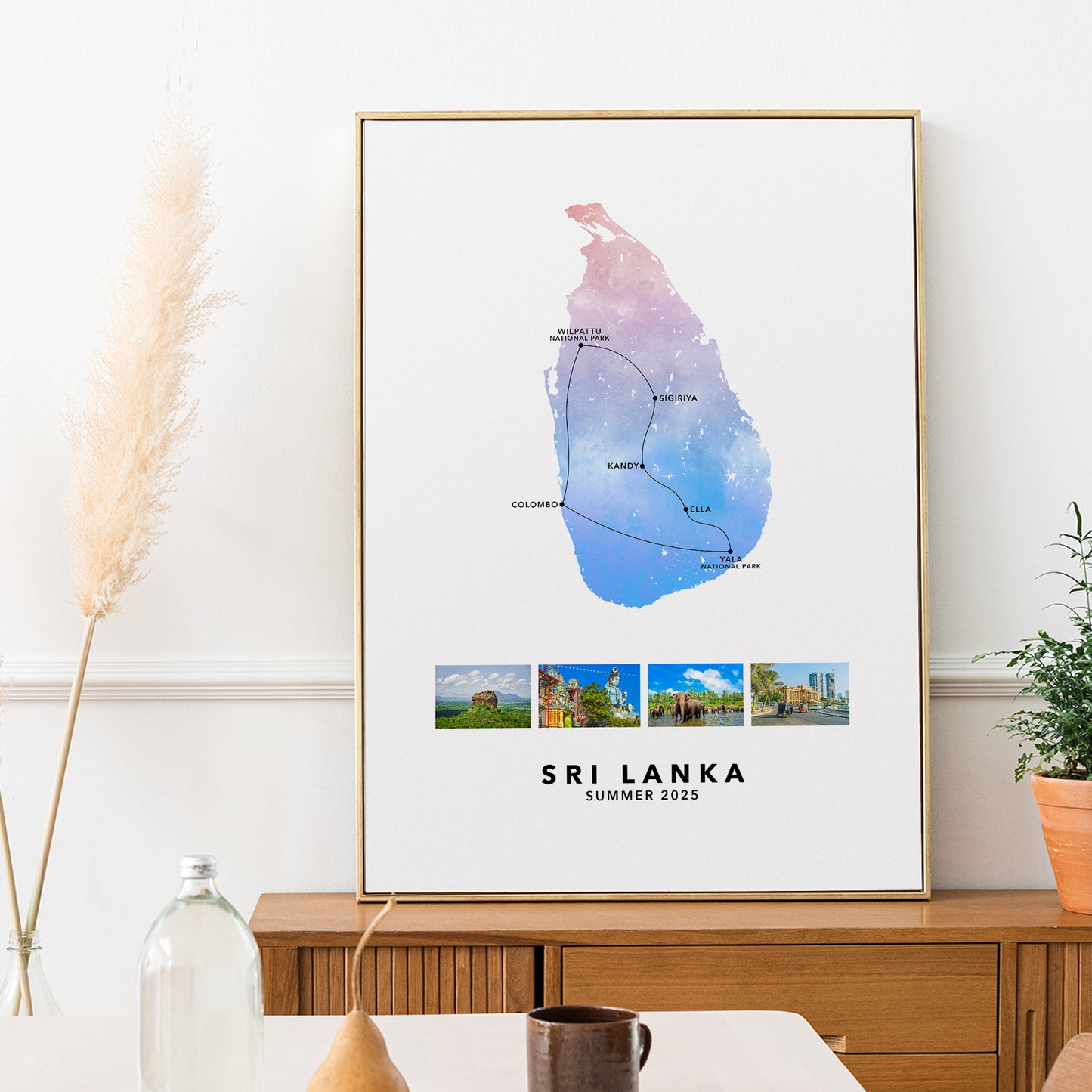 Sri Lanka Personalised Travel Map Print with Photo Collage