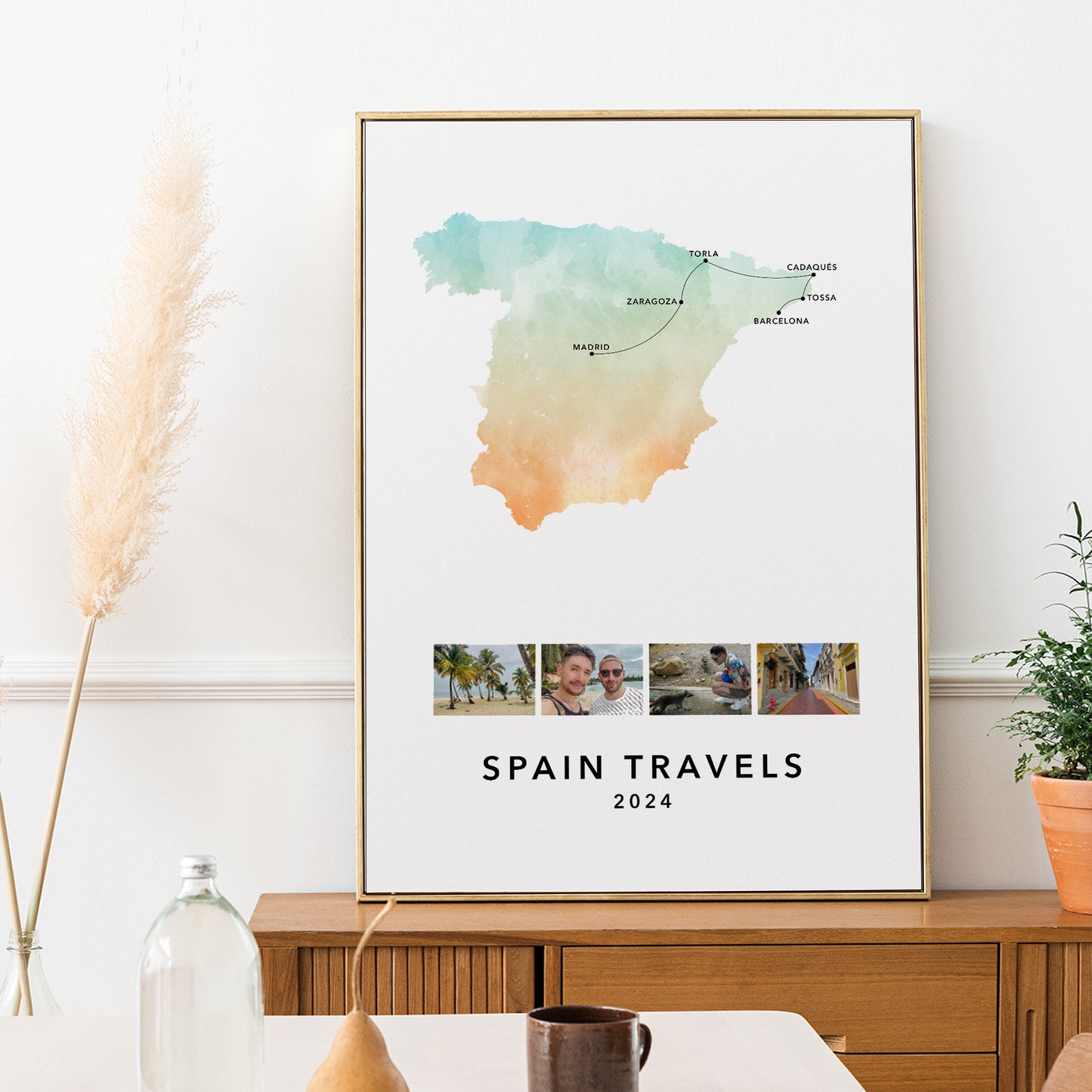 Spain Personalised Travel Map Print with Photo Collage