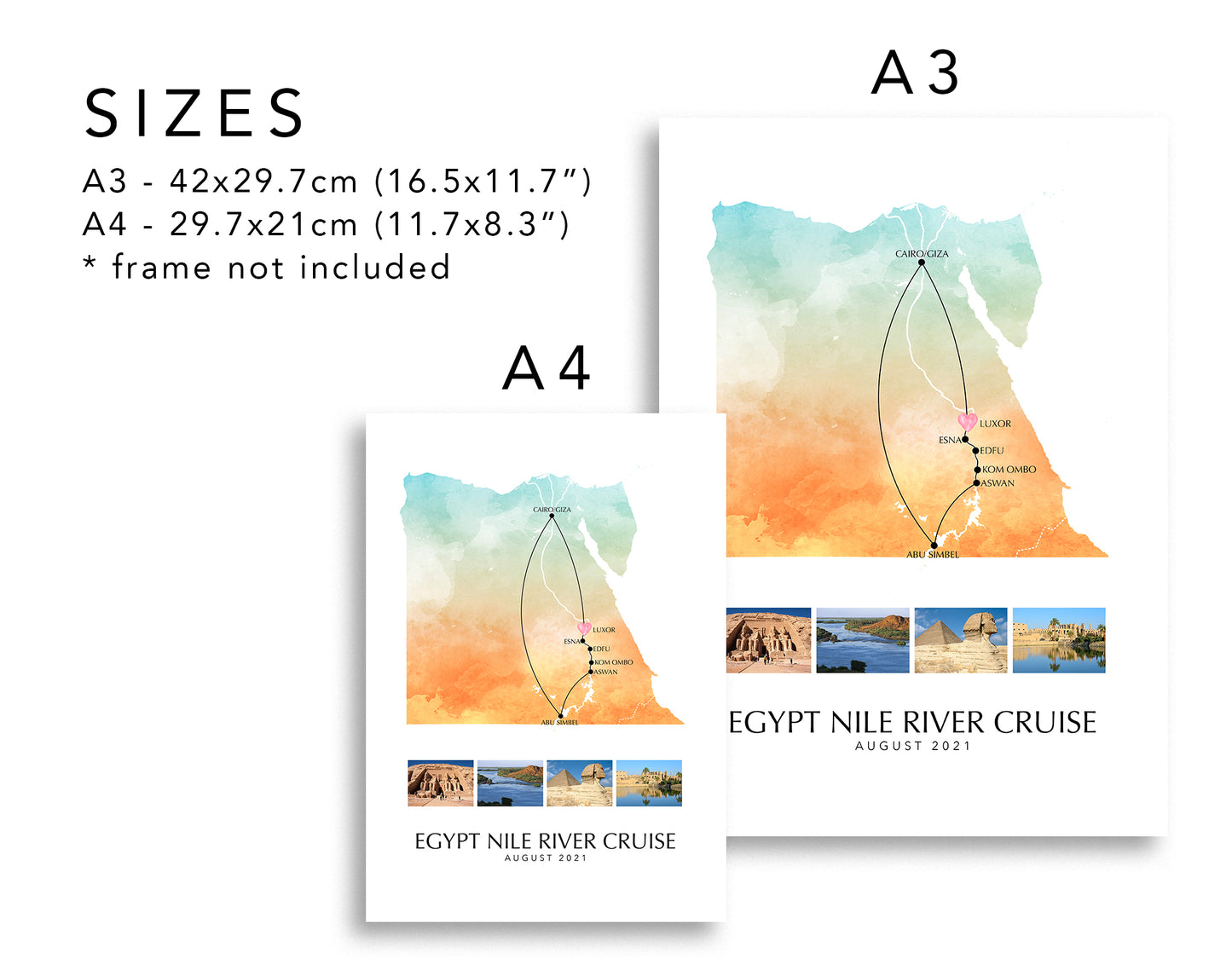 Egypt Personalised Travel Map Print with Photo Collage