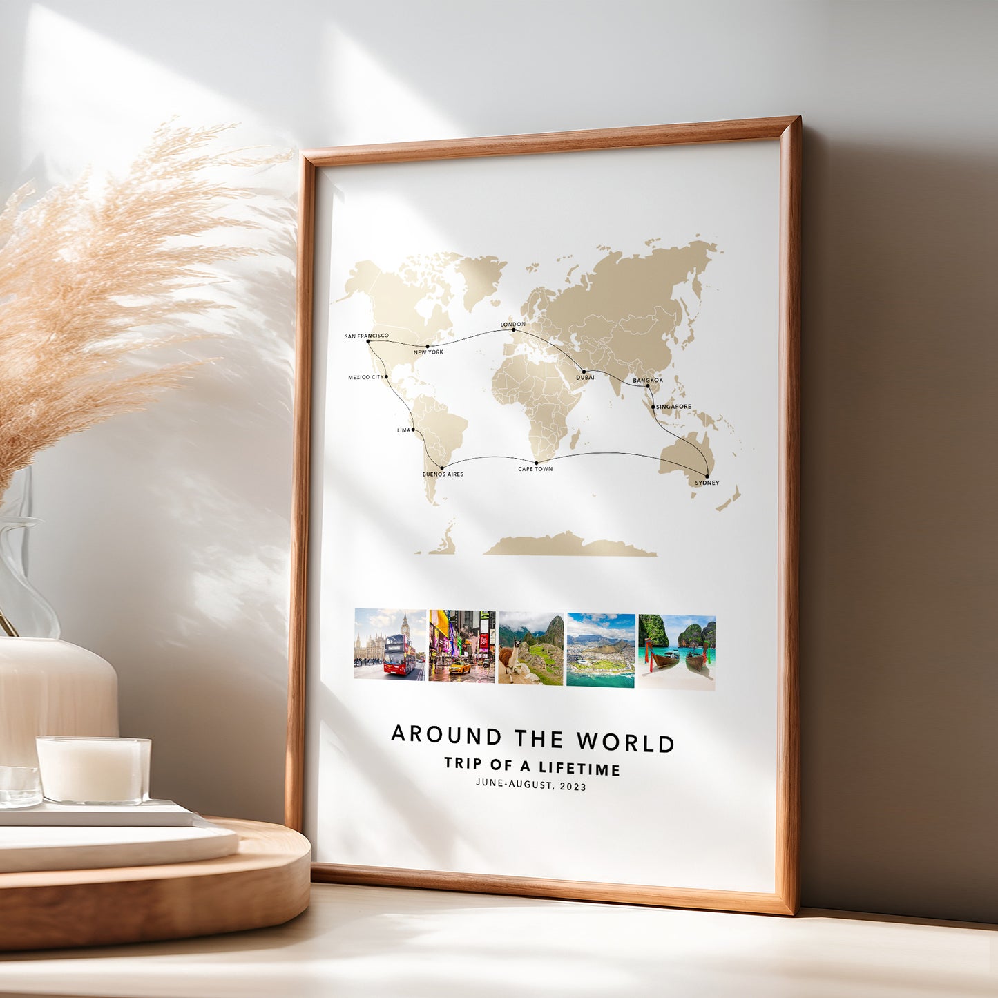World Travel Personalised Travel Map Print with Photo Collage