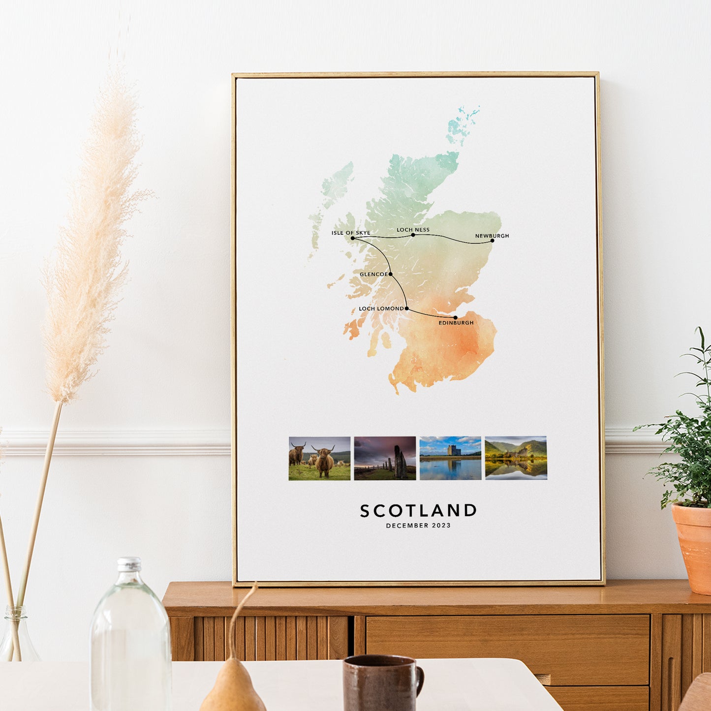 Scotland Personalised Travel Map Print with Photo Collage