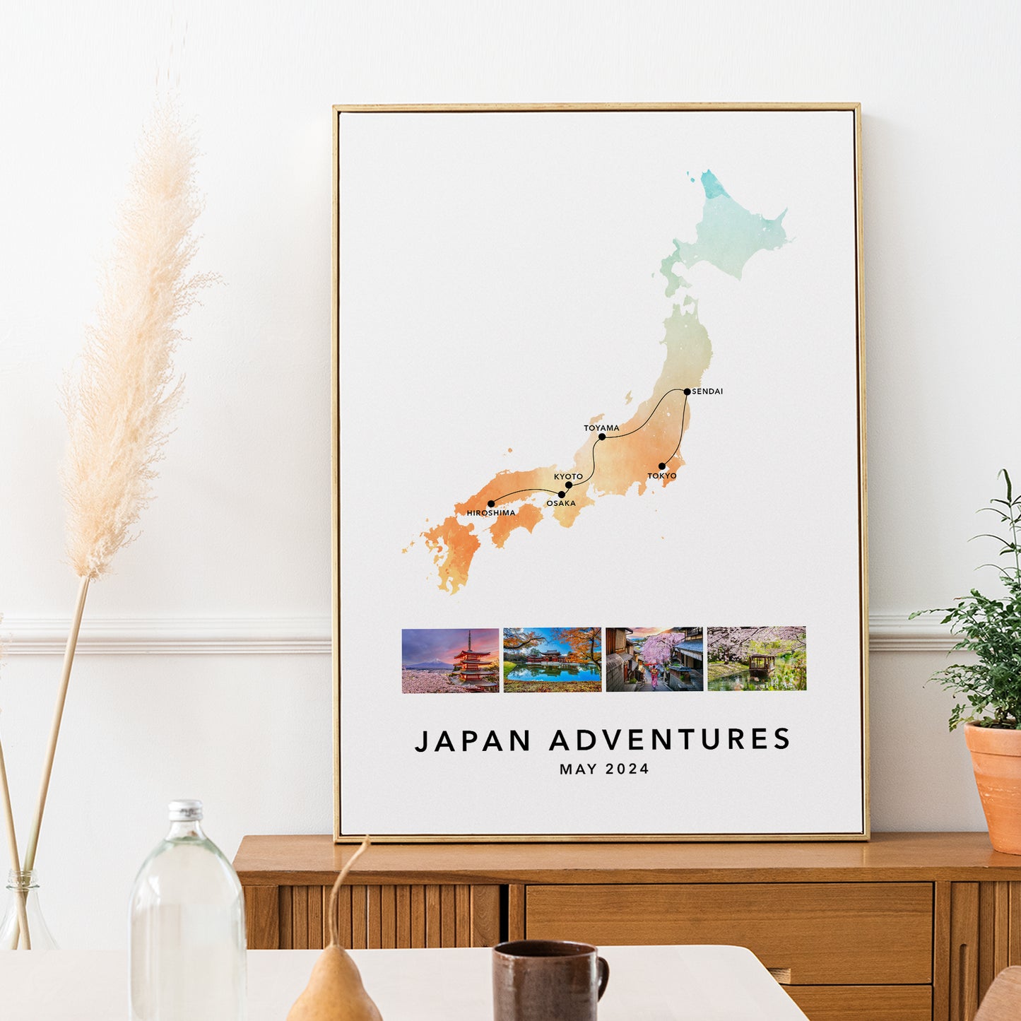 Japan Personalised Travel Map Print with Photo Collage