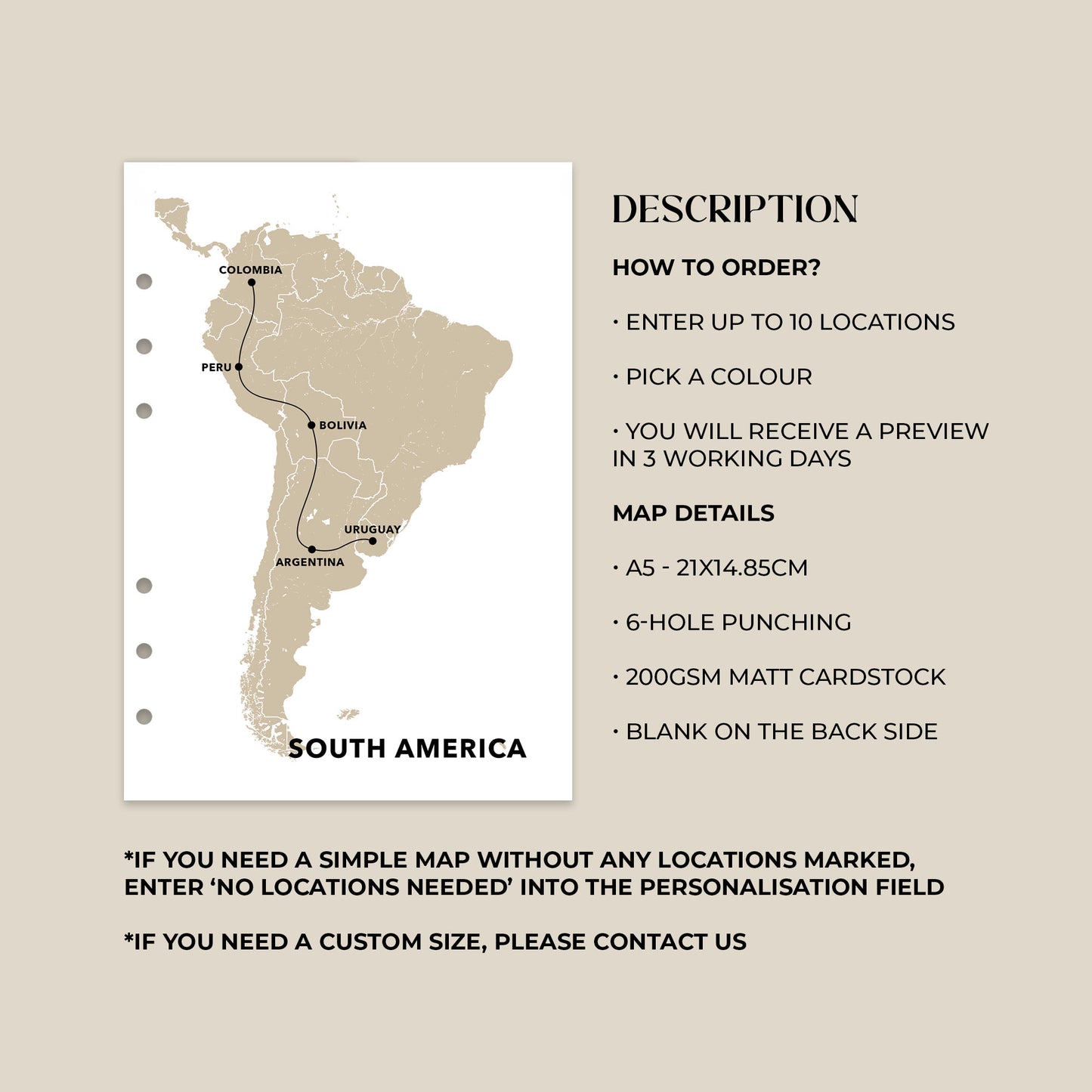 Personalised A5 Travel Map - Travel Journal Binder Insert