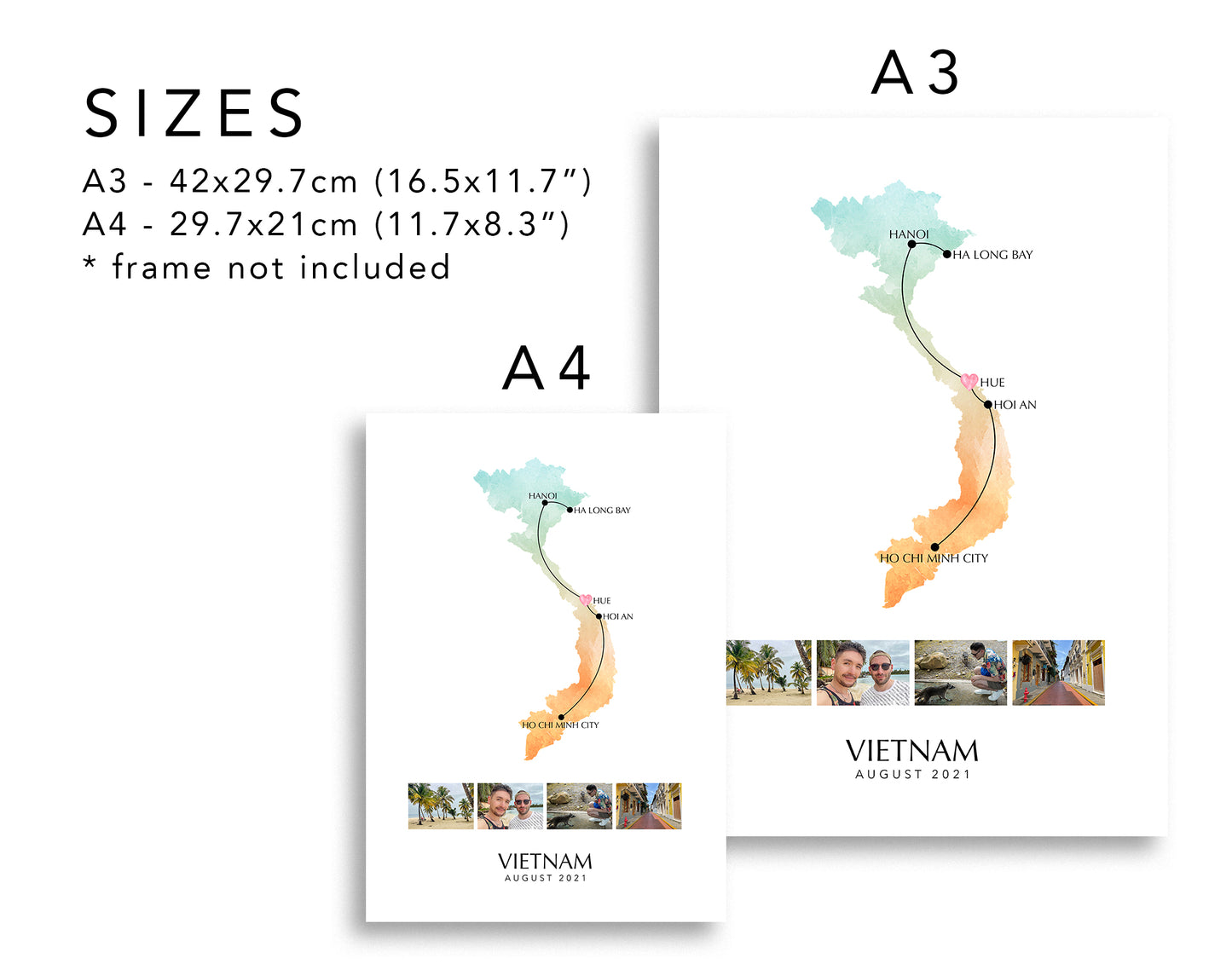 Vietnam Personalised Travel Map Print with Photo Collage