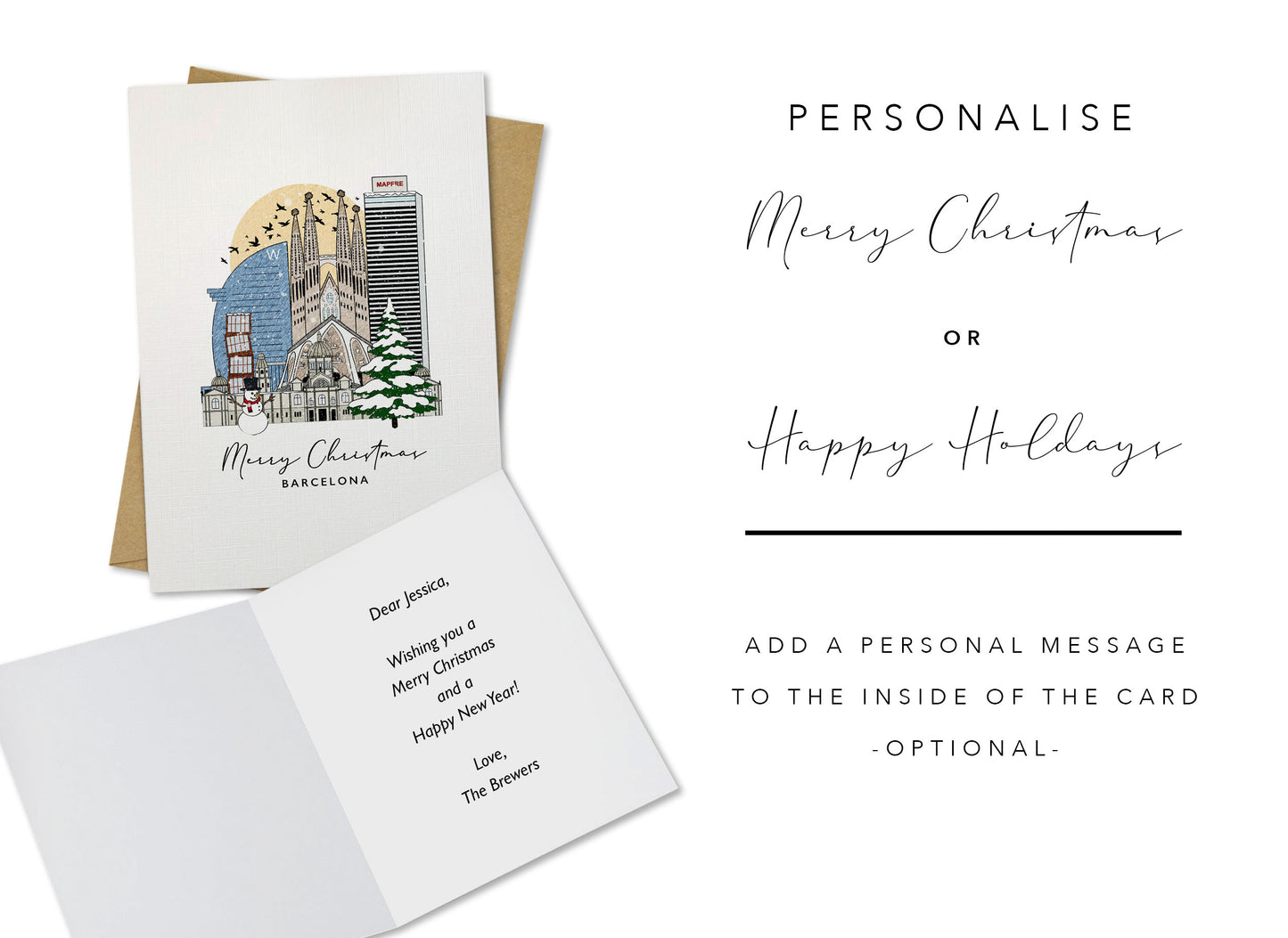Barcelona Personalised Christmas/Holiday Greeting Card