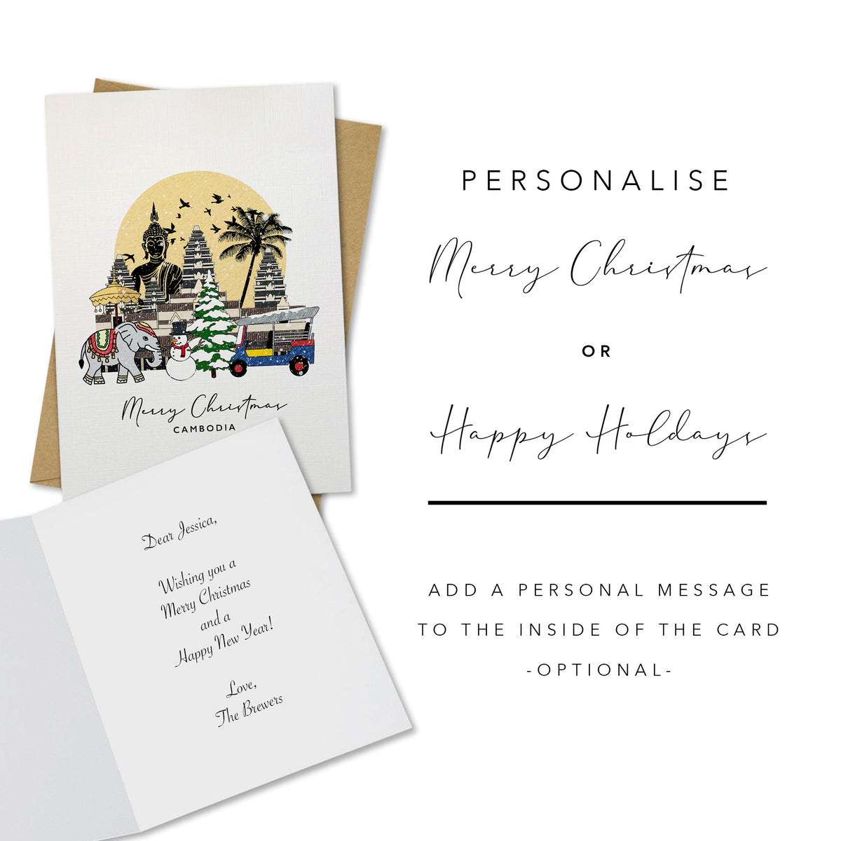 Cambodia Personalised Christmas/Holiday Greeting Card