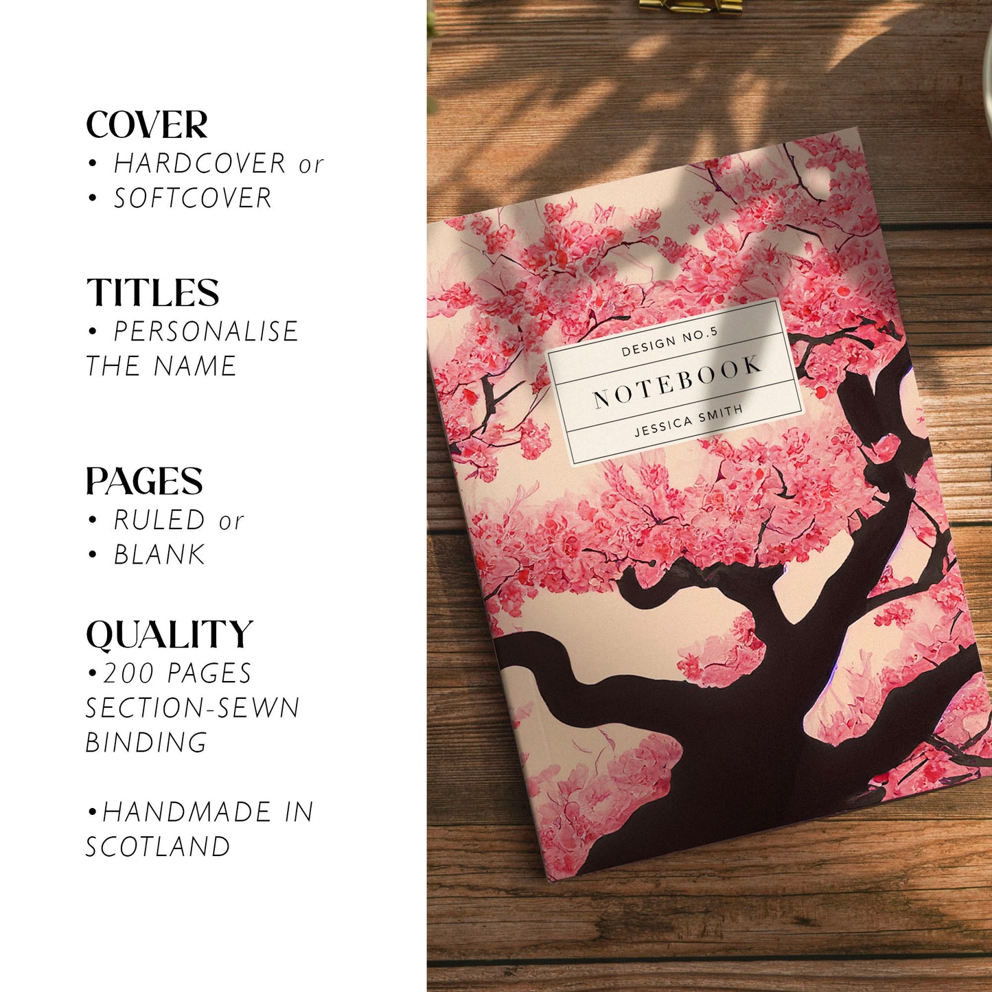 Cherry Blossom Luxury Personalised Notebook/Diary/Journal
