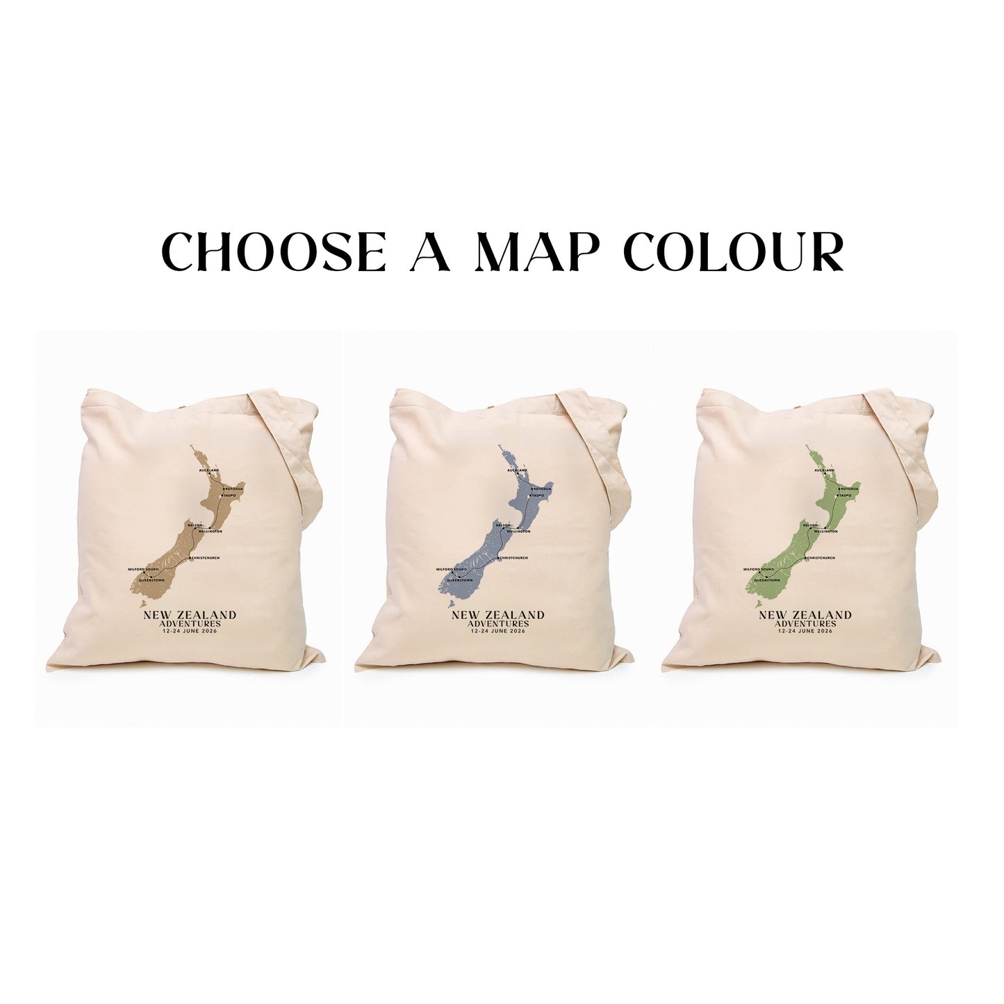 New Zealand Personalized Map Tote Bag | Travel Agents, Group Tours, School Trips