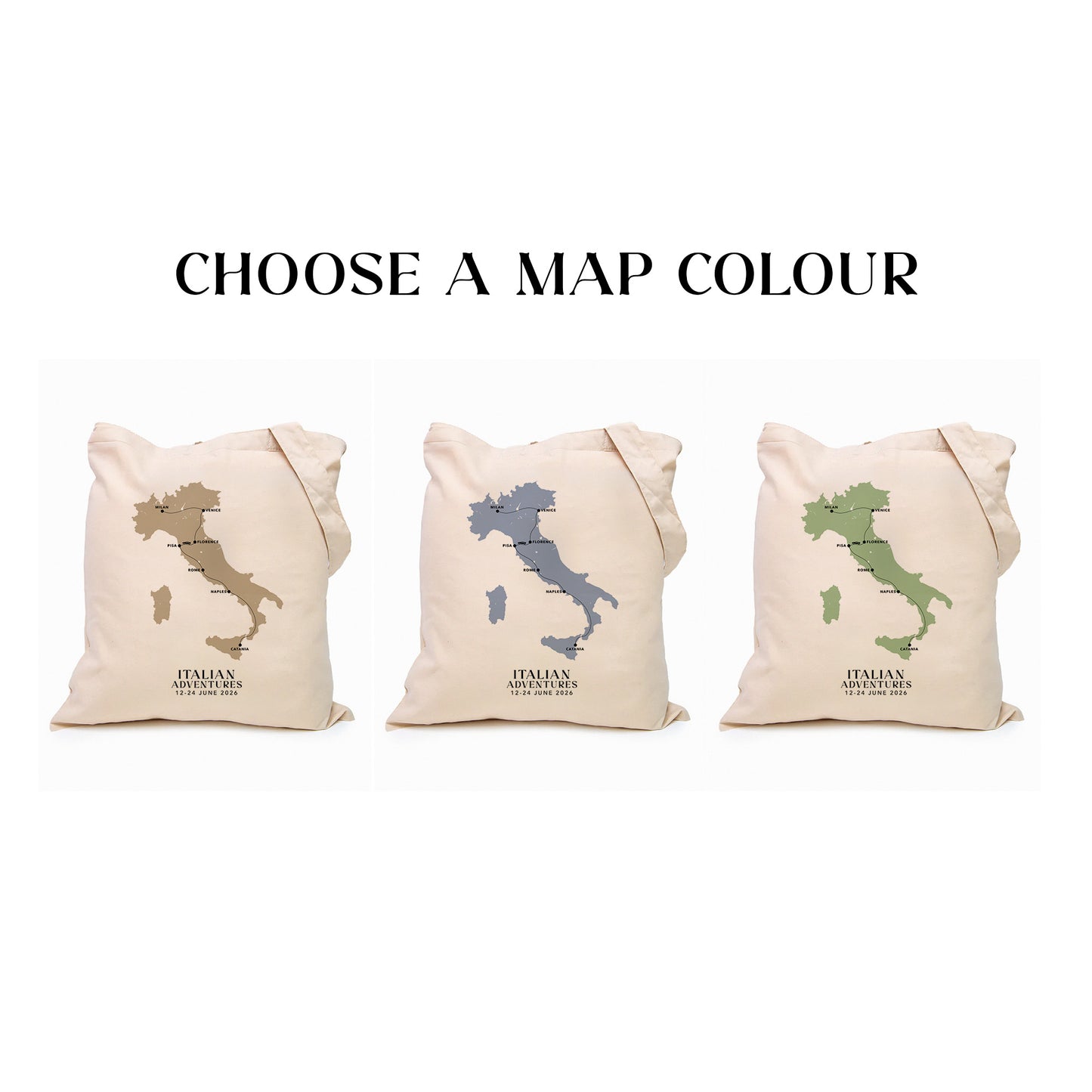 Italy Personalized Map Tote Bag | Travel Agents, Group Tours, School Trips
