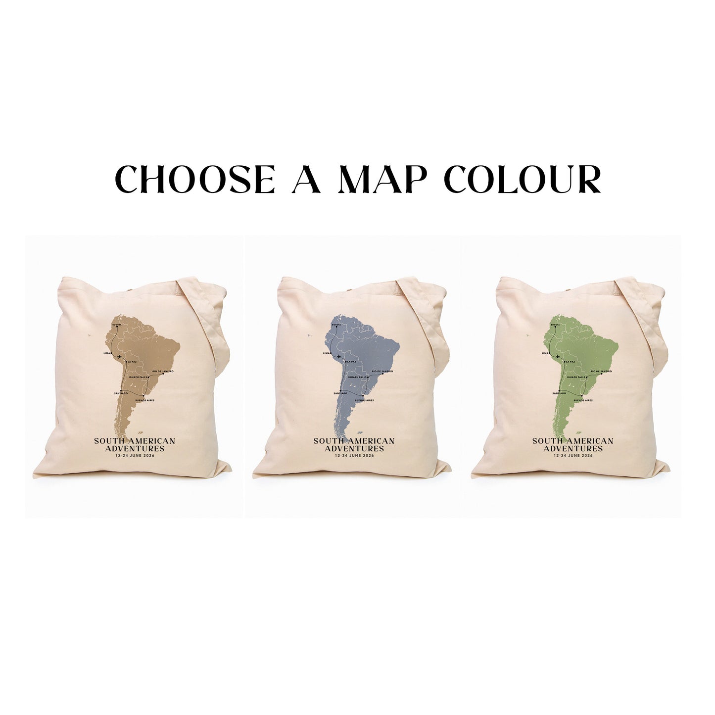 South America Personalized Map Tote Bag | Travel Agents, Group Tours, School Trips