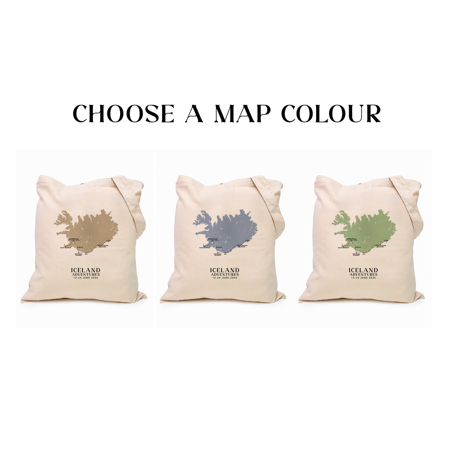 Iceland Personalized Map Tote Bag | Travel Agents, Group Tours, School Trips