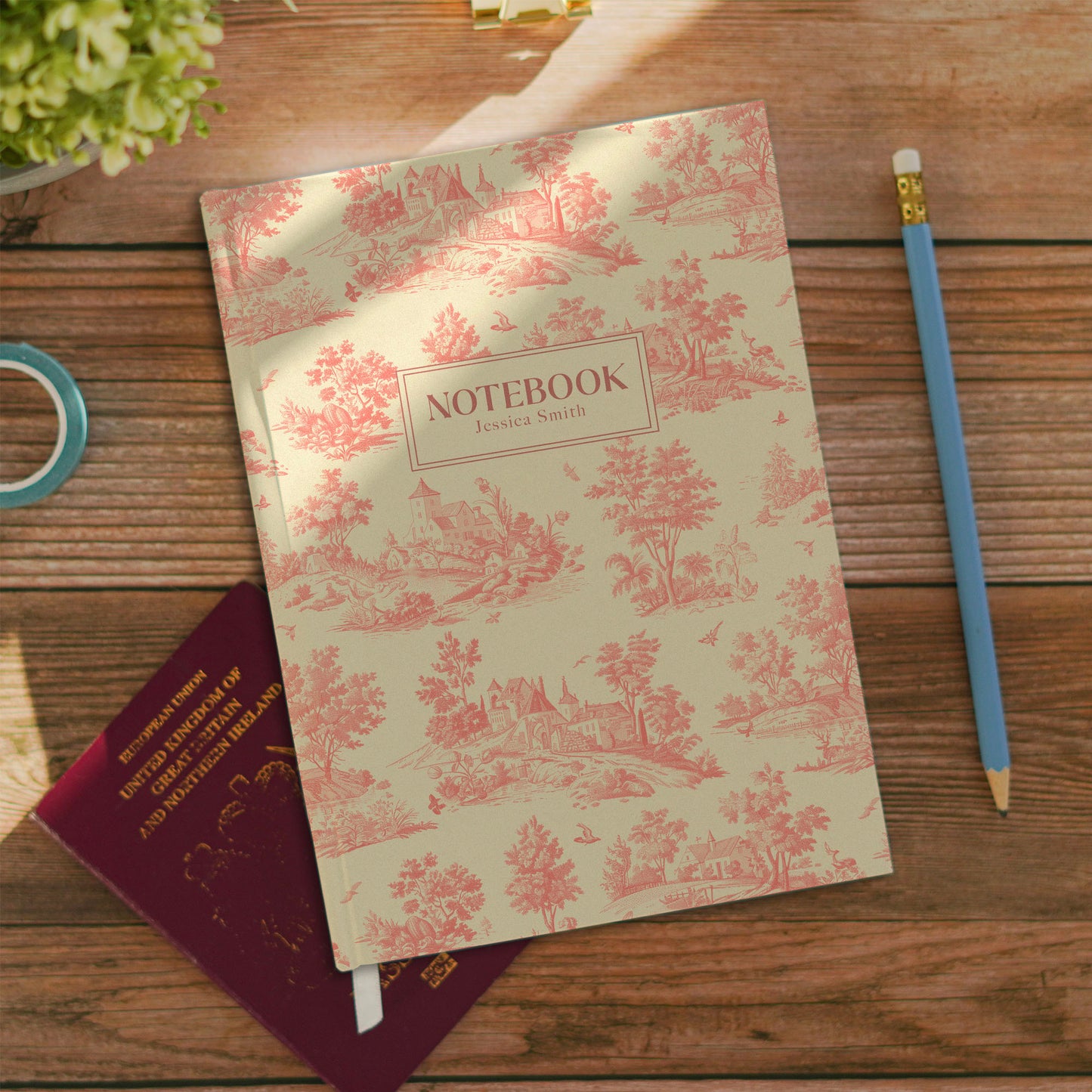 Pink Toile de Jouy Luxury Personalised Notebook/Diary/Journal