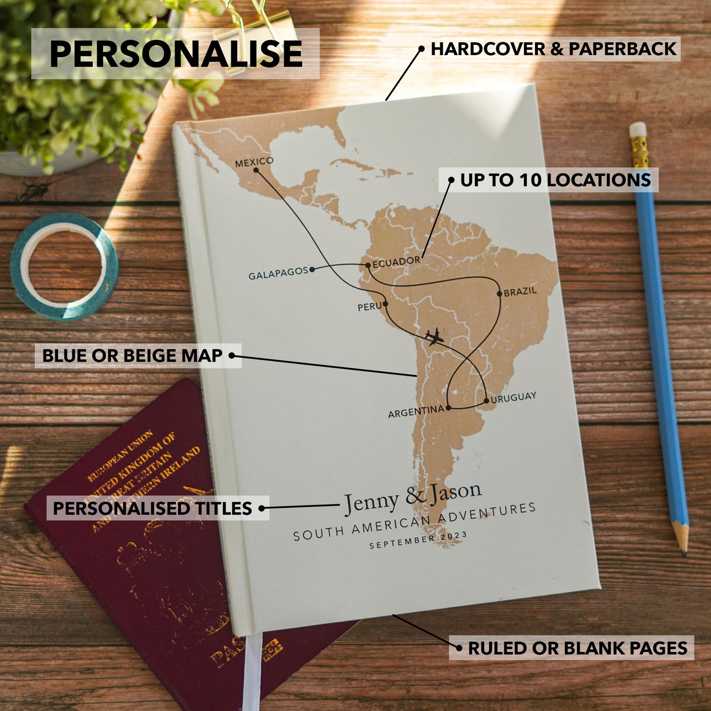 Custom Map New Zealand Personalised Travel Journal