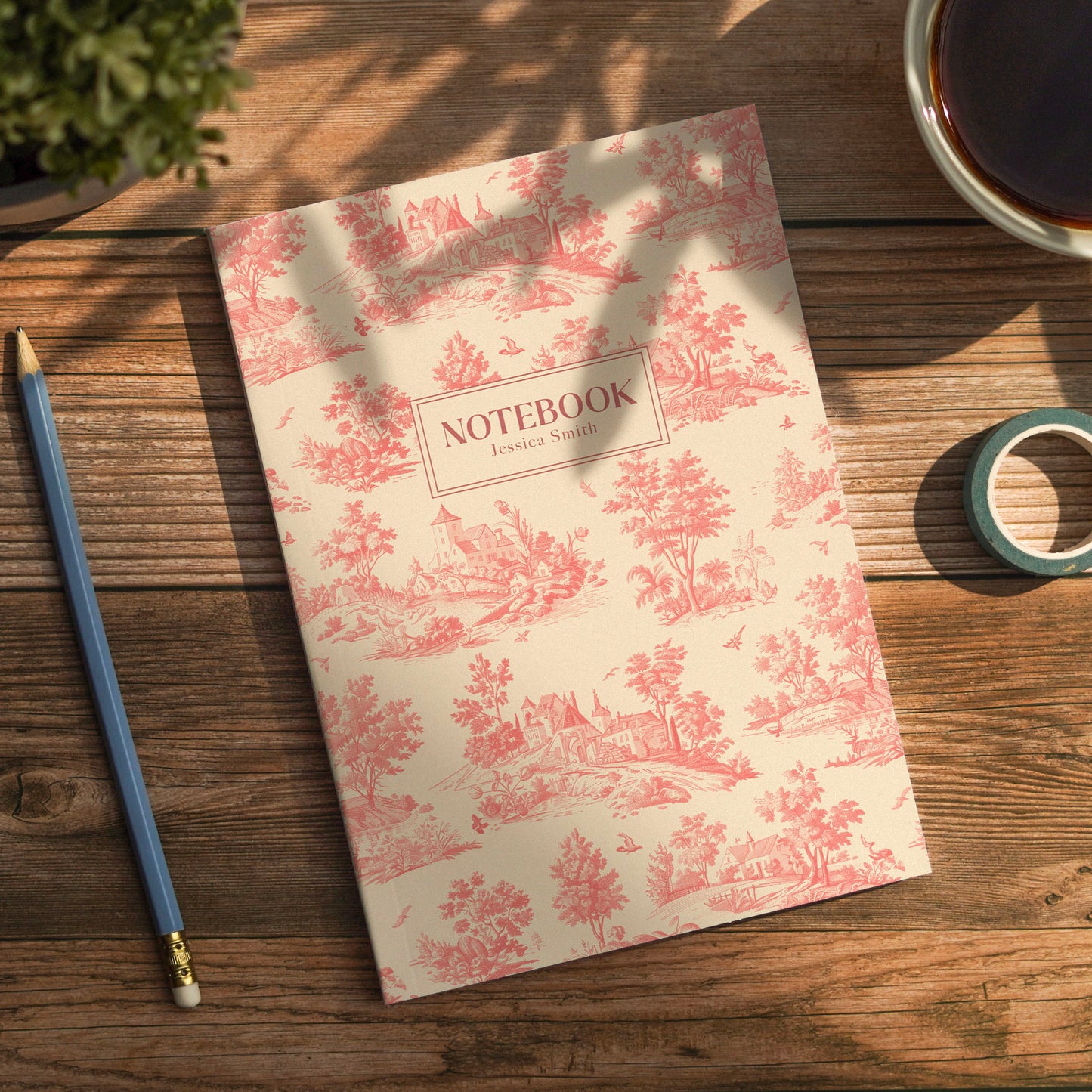 Pink Toile de Jouy Luxury Personalised Notebook/Diary/Journal