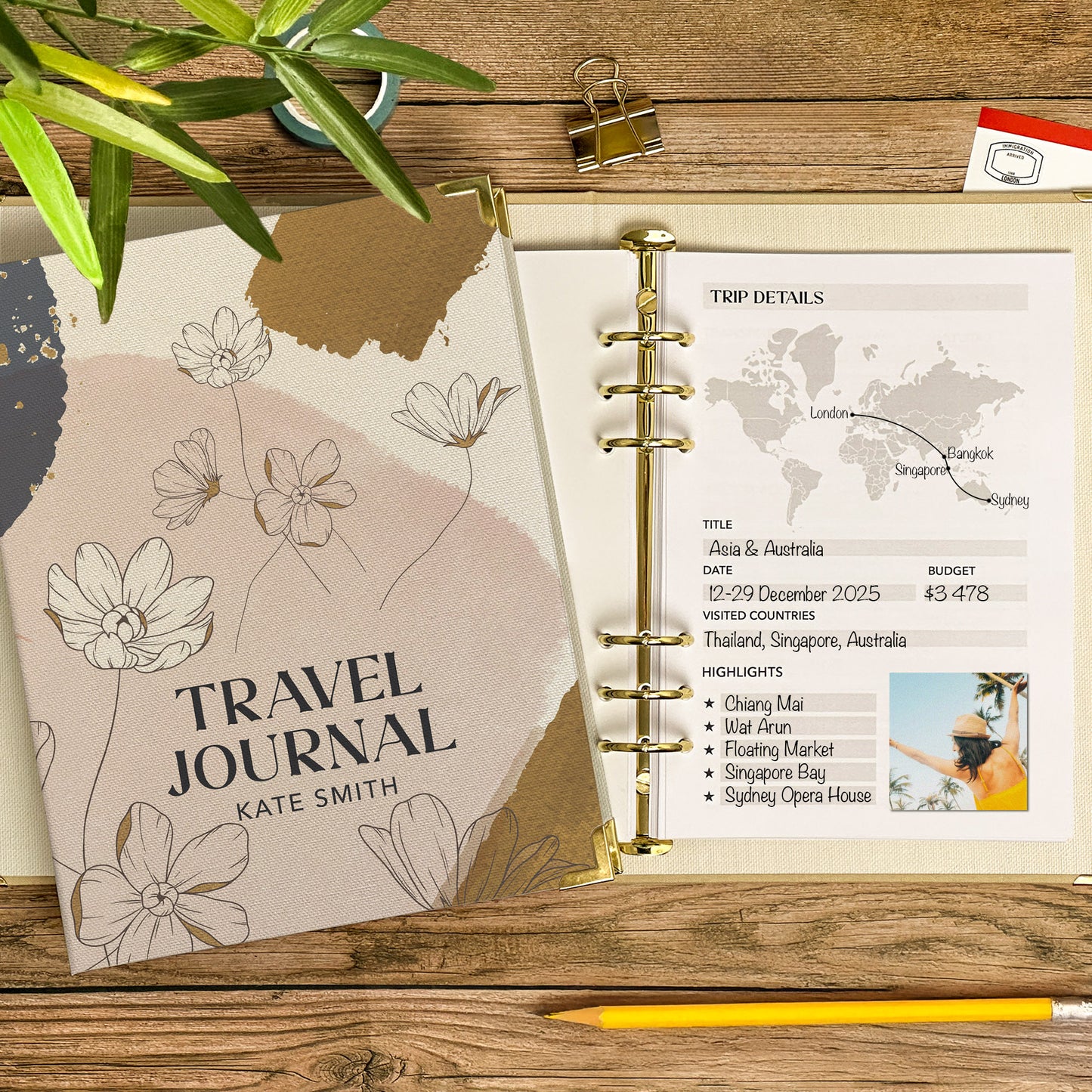 Personalised Travel Journal Binder | Floral