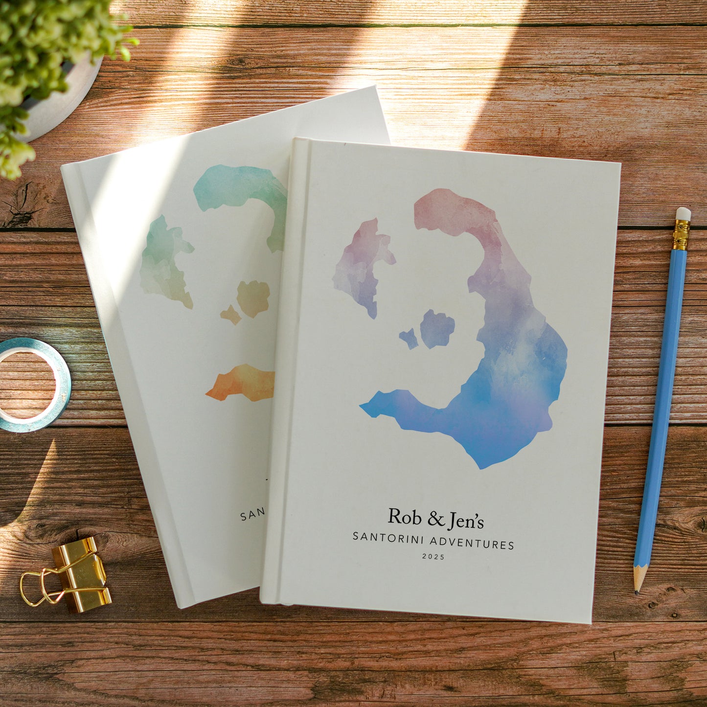 Santorini Personalised Watercolour Travel Journal