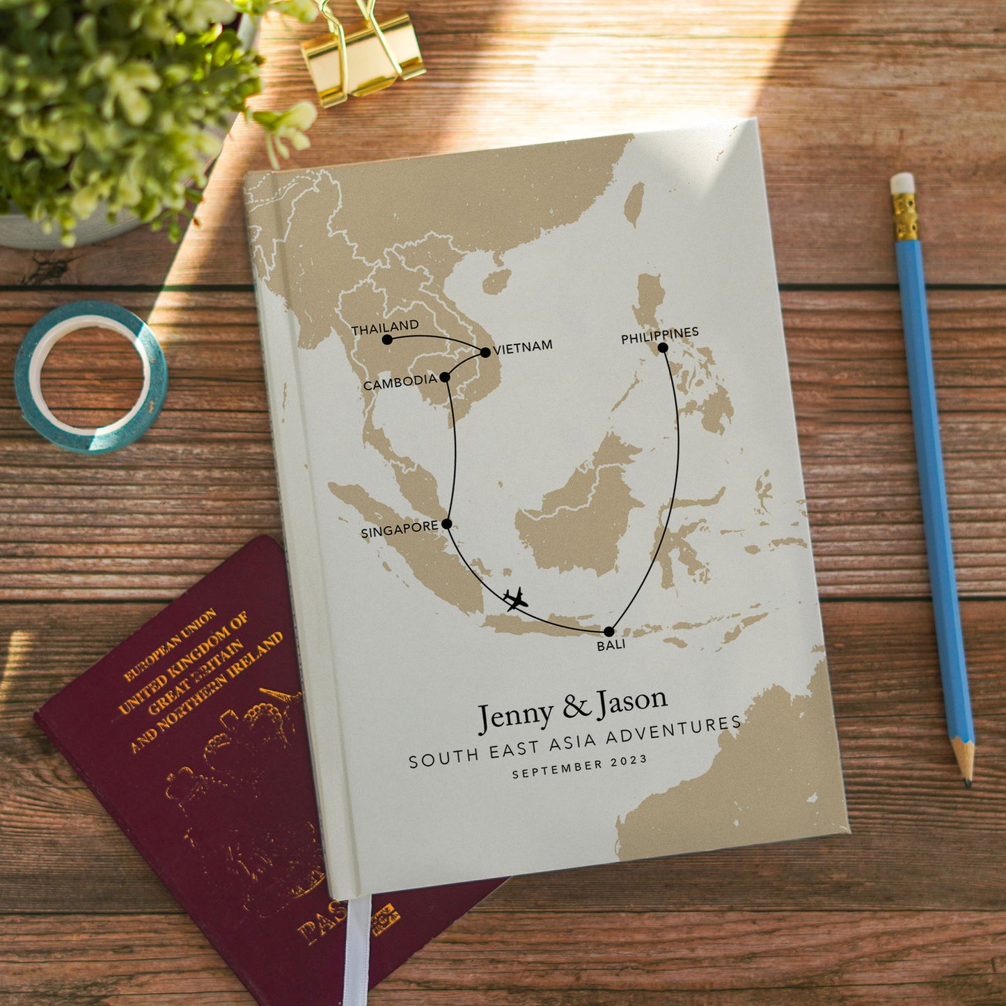 Custom Map South East Asia Personalised Travel Journal