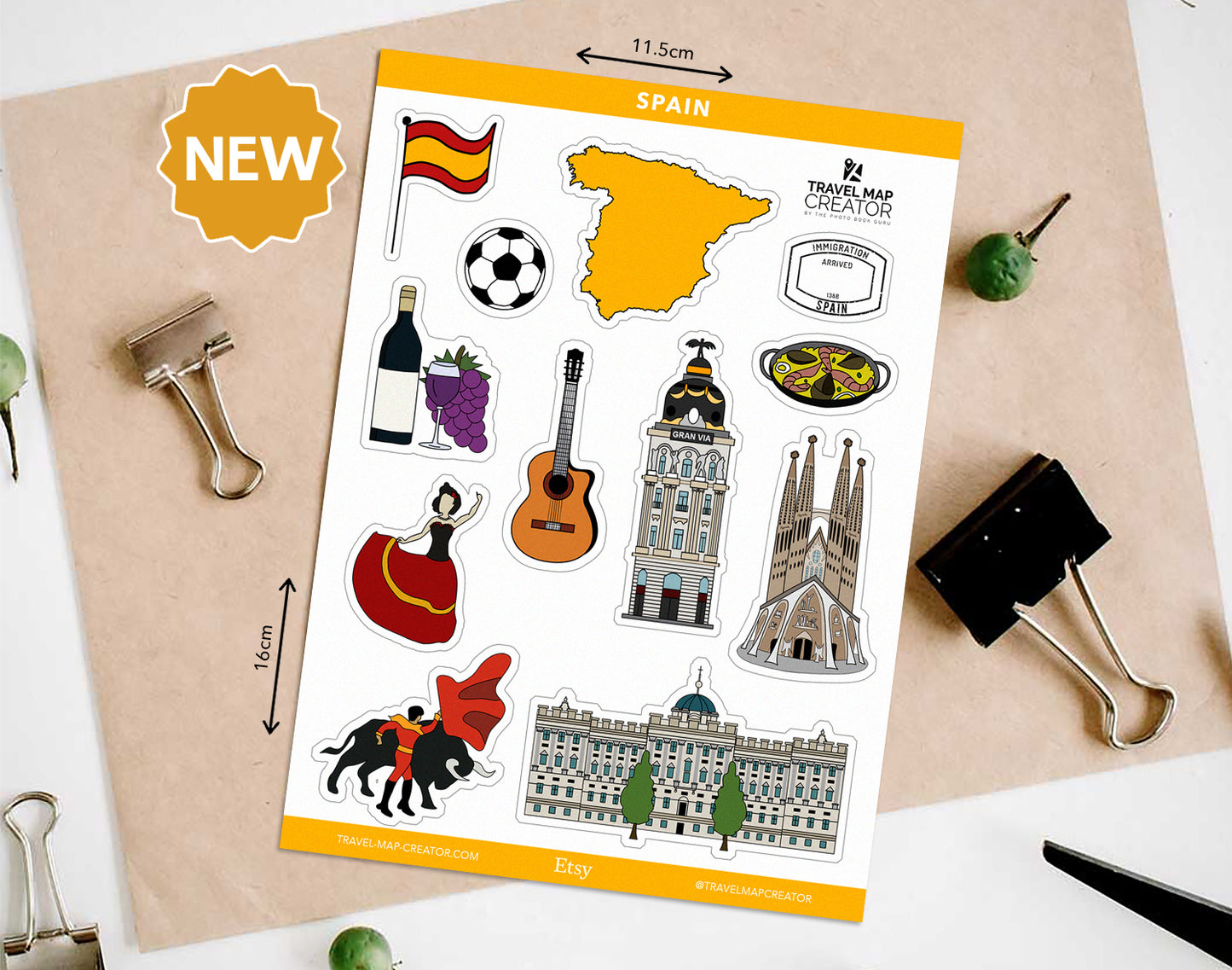 Spain Travel Journal Vinyl Sticker Sheet