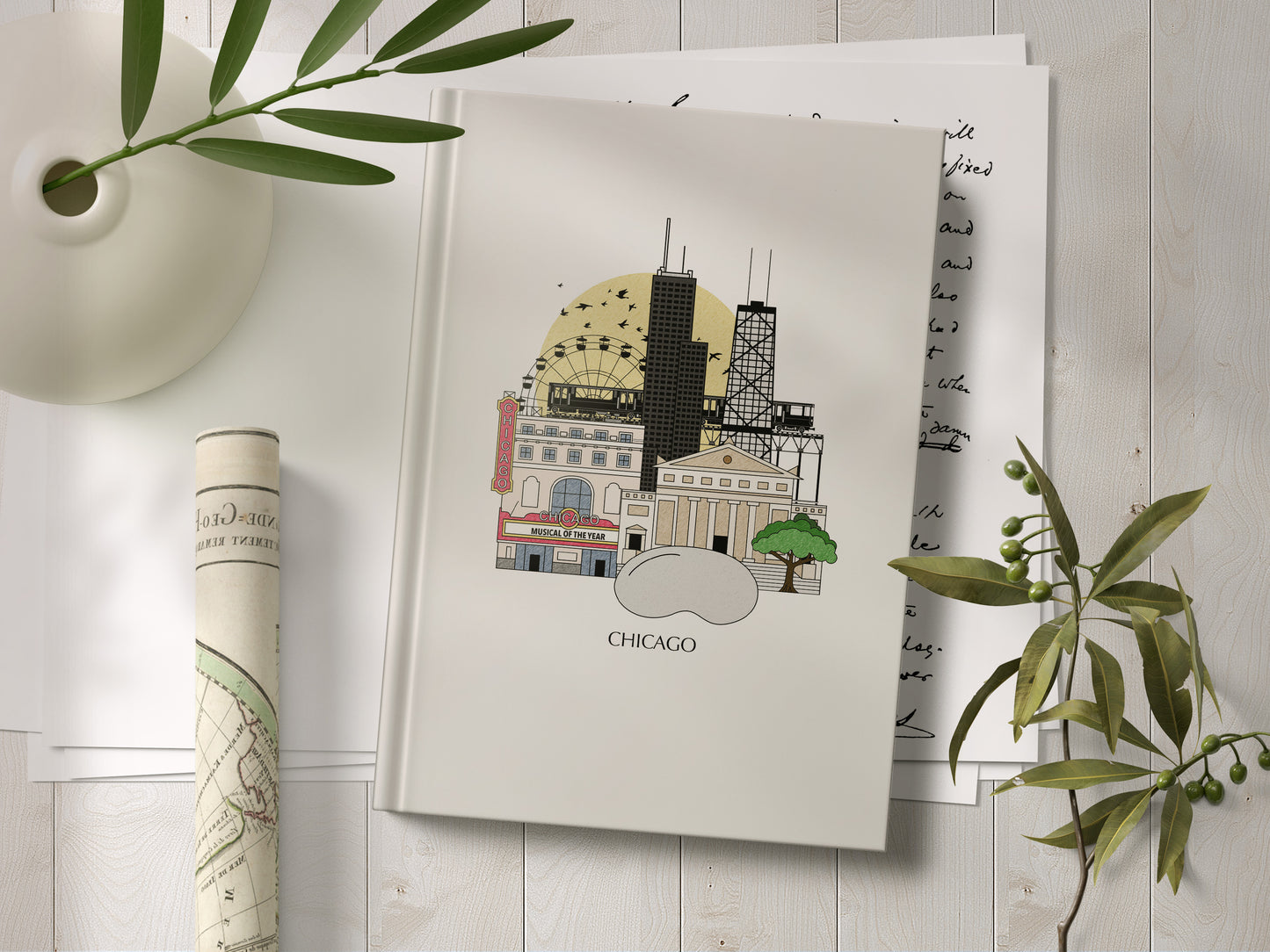 Chicago Personalised Illustrated Travel Journal/Notebook