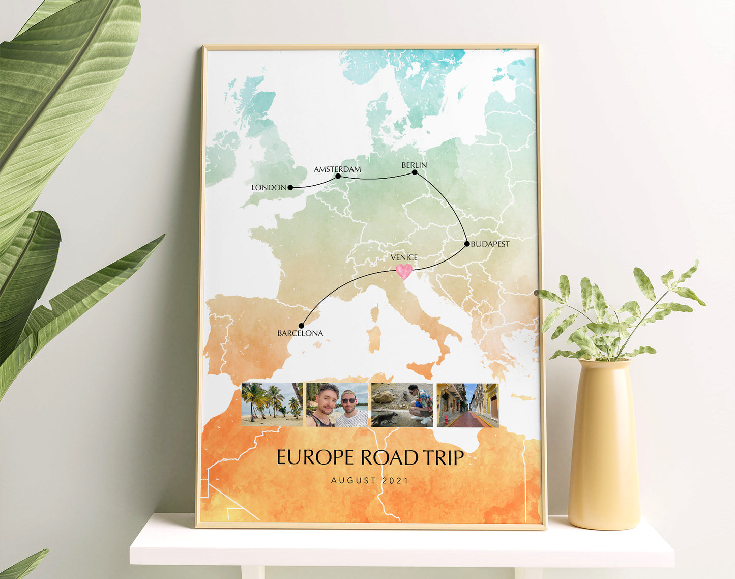 Europe Personalised Travel Map Print with Photo Collage