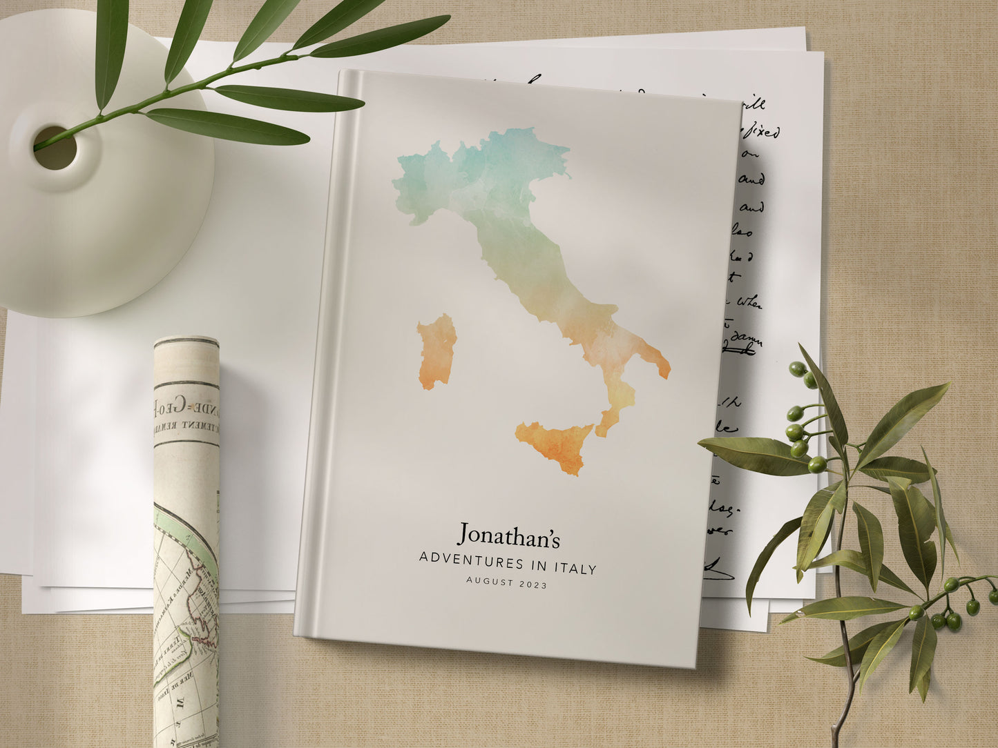 Italy Personalised Watercolour Travel Journal