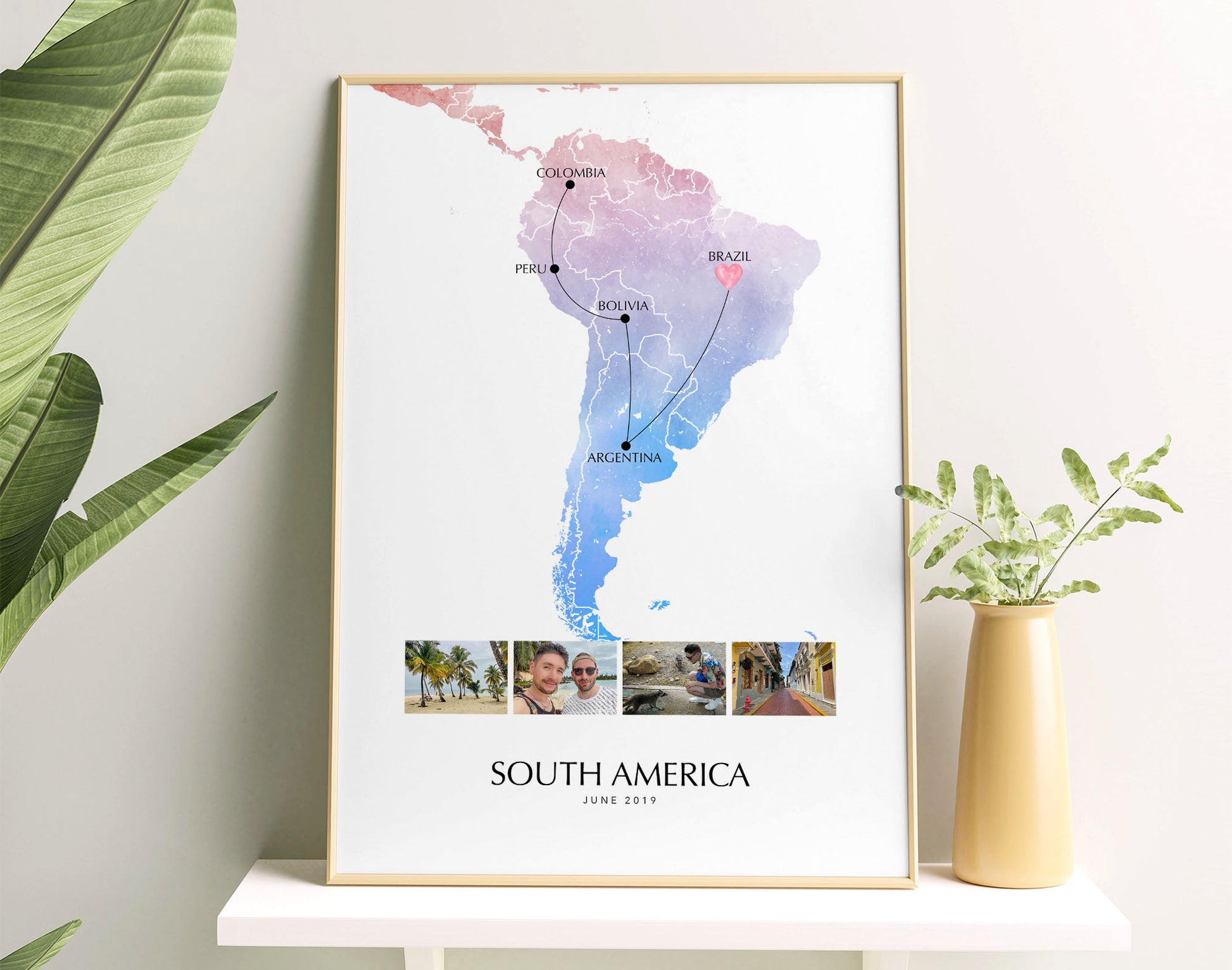 South America Personalised Travel Map Print with Photo Collage – Travel ...