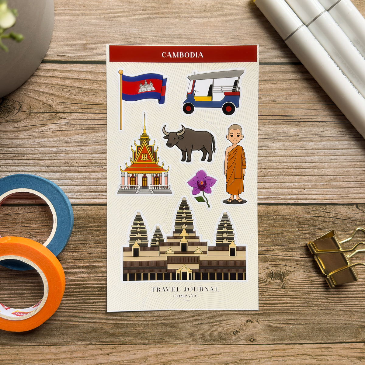 Cambodia, Angkor Wat Sticker Sheet | Scrapbooking, Planner, Journal Sticker