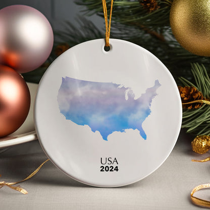 USA Map Personalised Christmas Tree Ornament