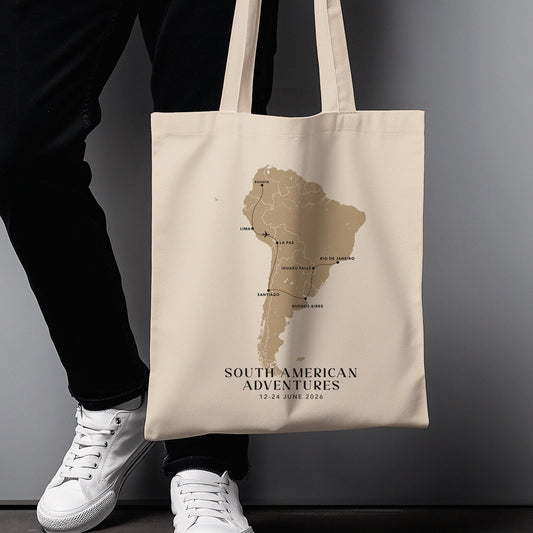 South America Personalized Map Tote Bag | Travel Agents, Group Tours, School Trips