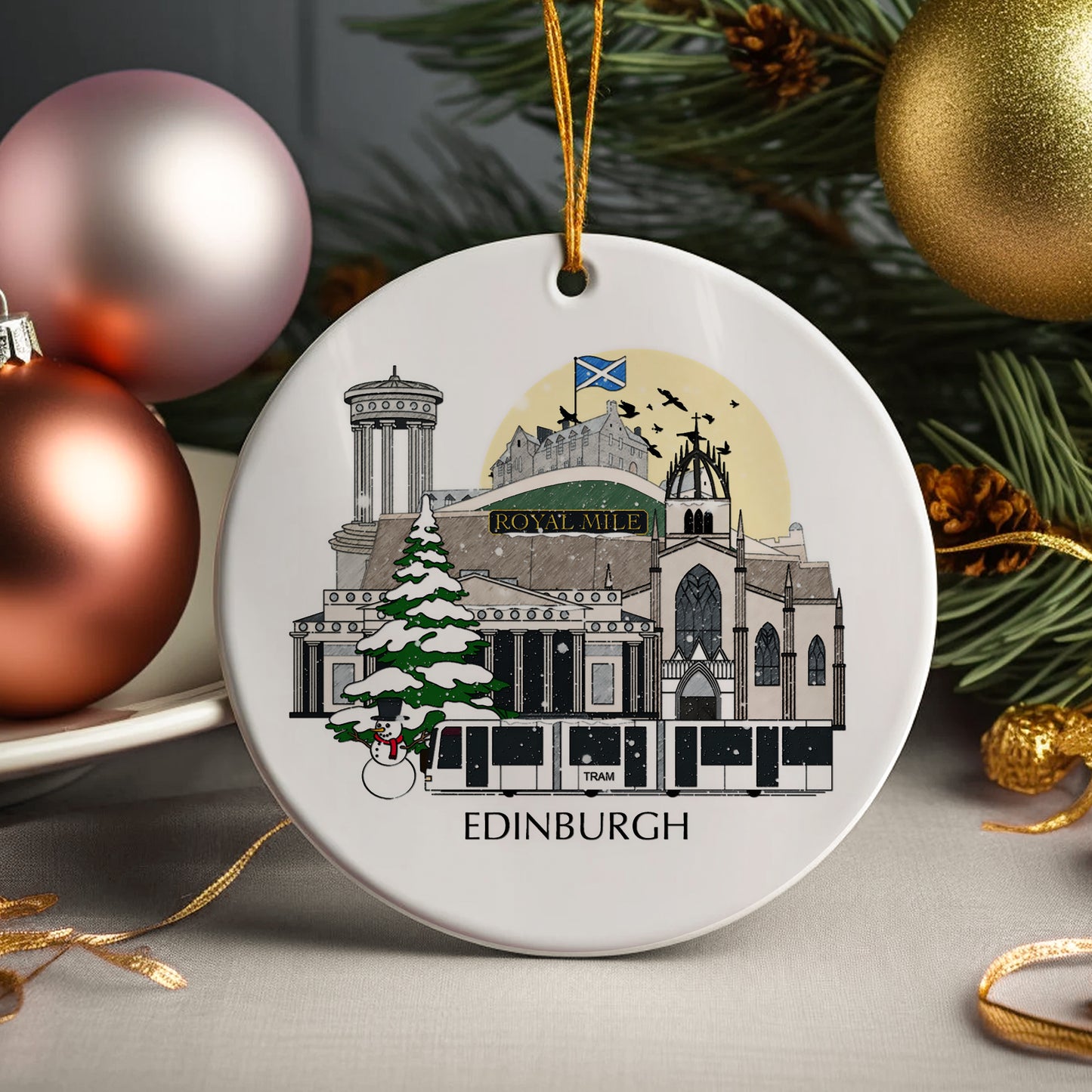 Edinburgh Scotland Personalised Christmas Tree Ornament