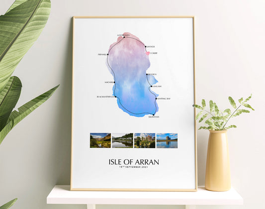 Isle of Arran Personalised Travel Map Print with Photo Collage
