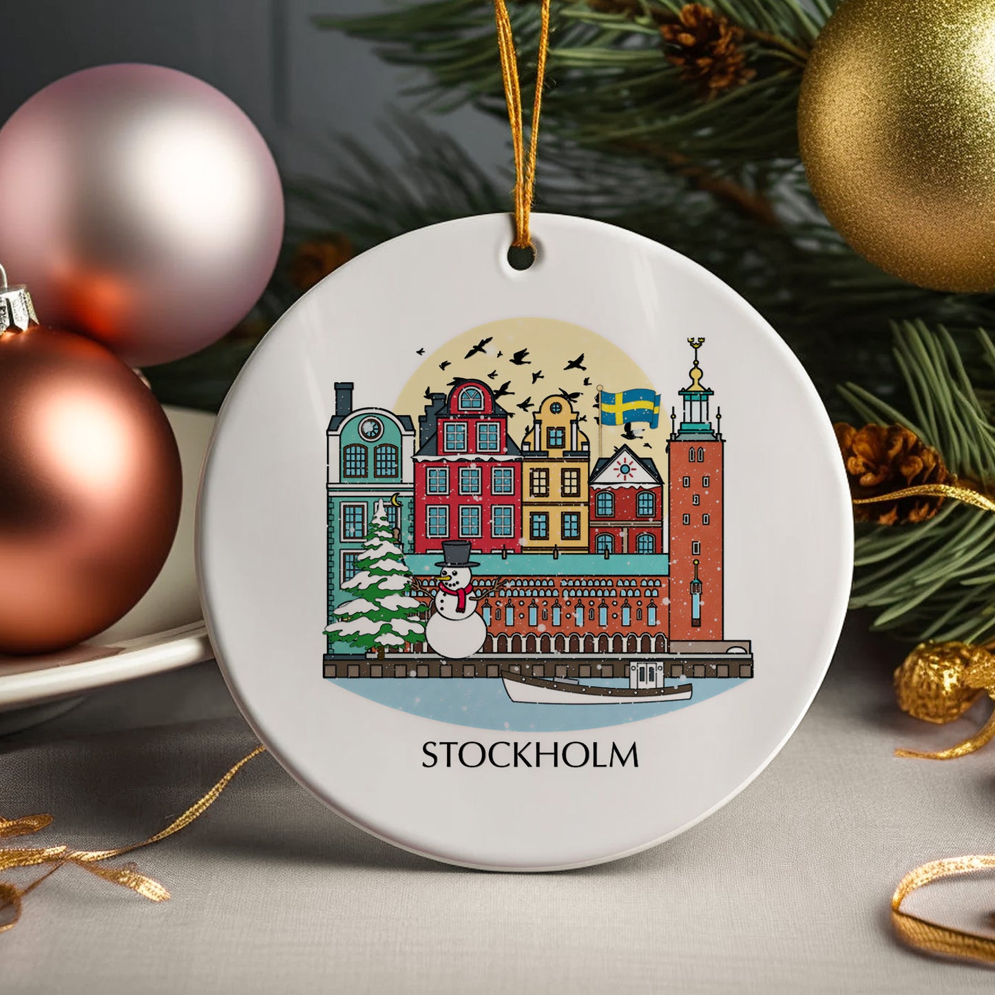 Stockholm Sweden Personalised Christmas Tree Ornament