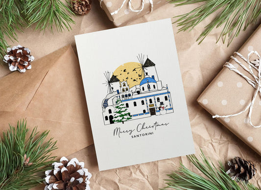 Santorini Personalised Christmas/Holiday Greeting Card