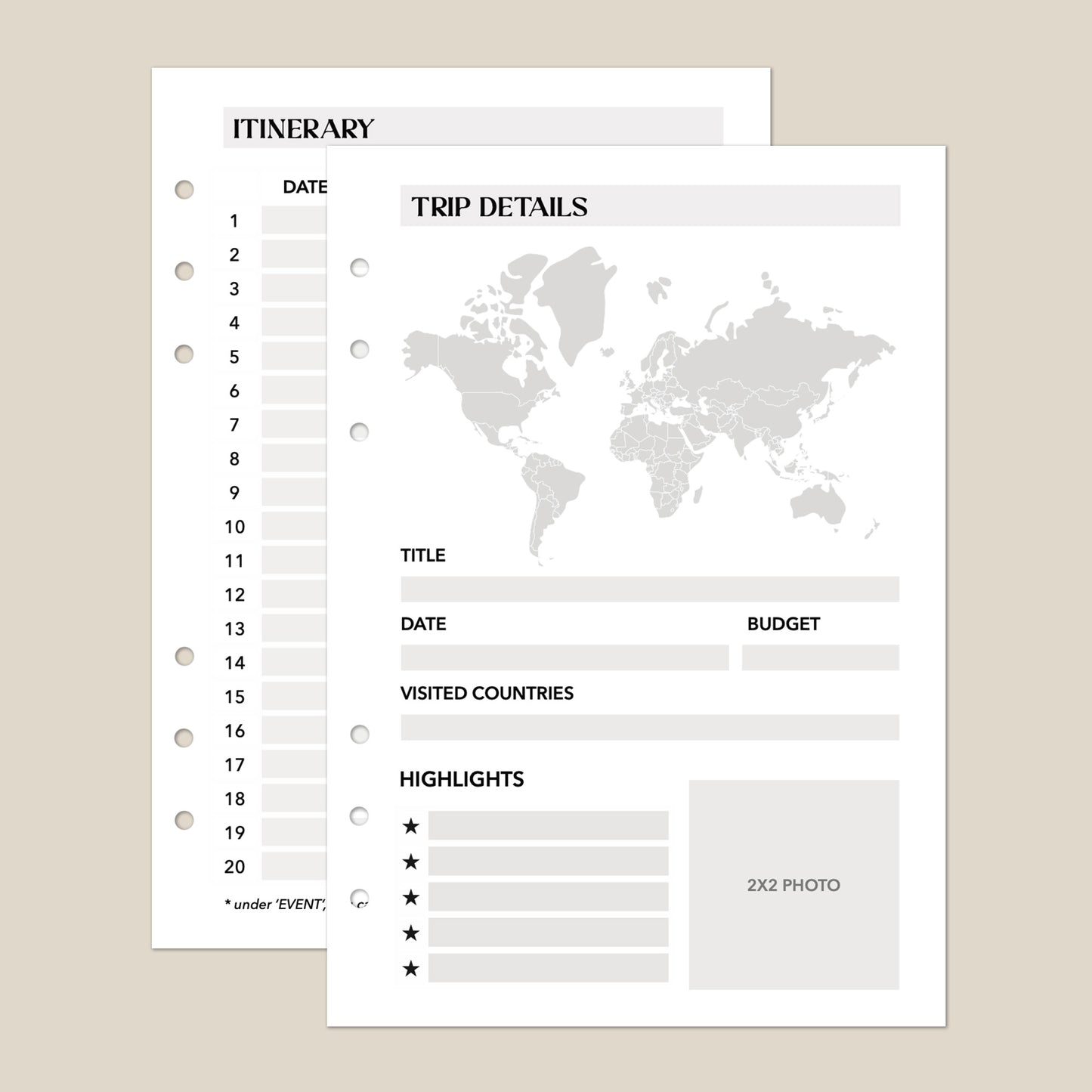 Trip details/Itinerary Page Ultimate Travel Journal Insert