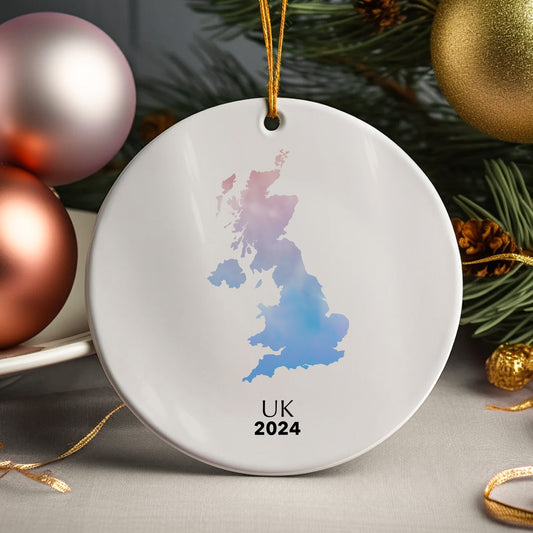 UK Map Personalised Christmas Tree Ornament