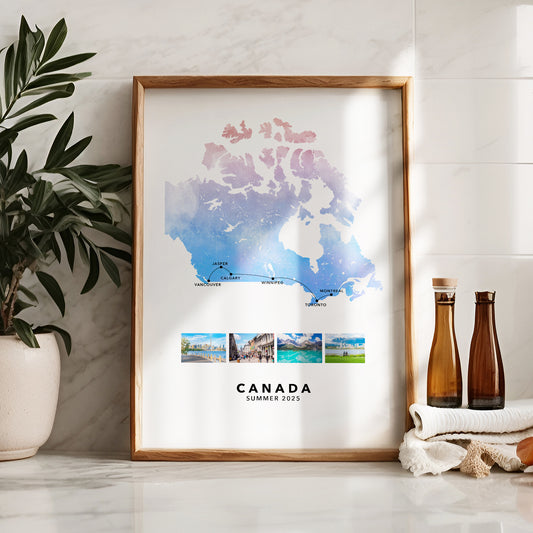 Canada Personalised Travel Map Print with Photo Collage
