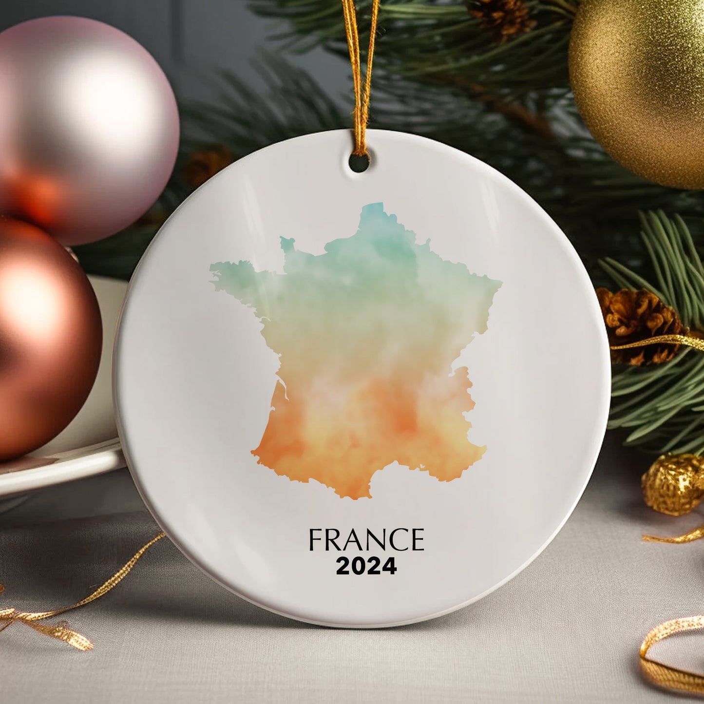 France Map Personalised Christmas Tree Ornament