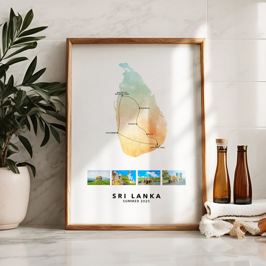Sri Lanka Personalised Travel Map Print with Photo Collage