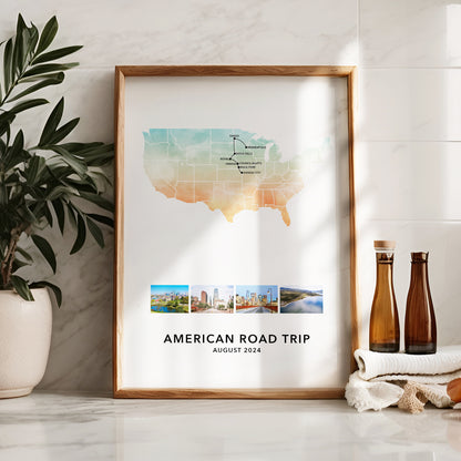 USA Personalised Travel Map Print with Photo Collage