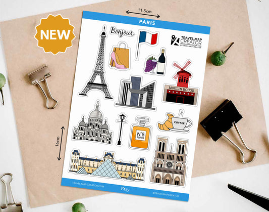 Paris Travel Journal Vinyl Sticker Sheet