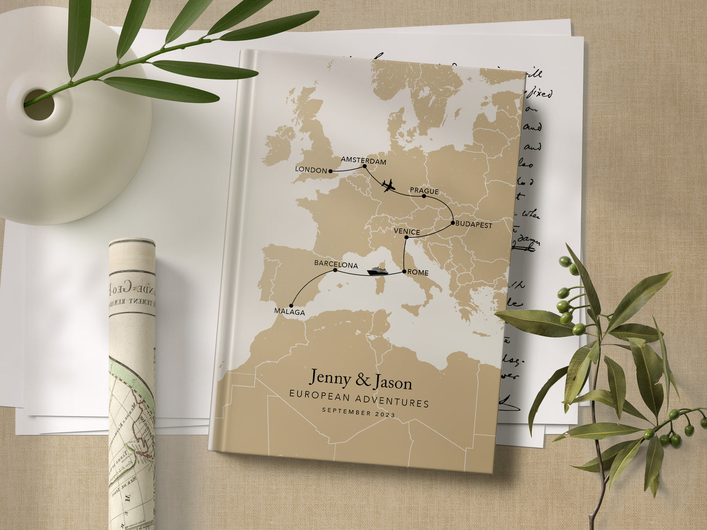 Custom Map Europe Personalised Travel Journal