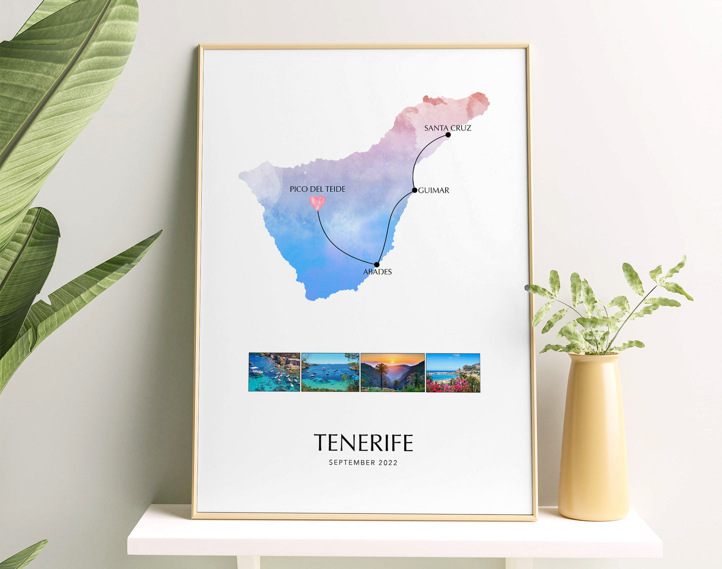 Tenerife Personalised Travel Map Print with Photo Collage