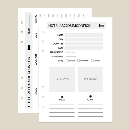 Hotel review/Hotel Log Ultimate Travel Journal Insert