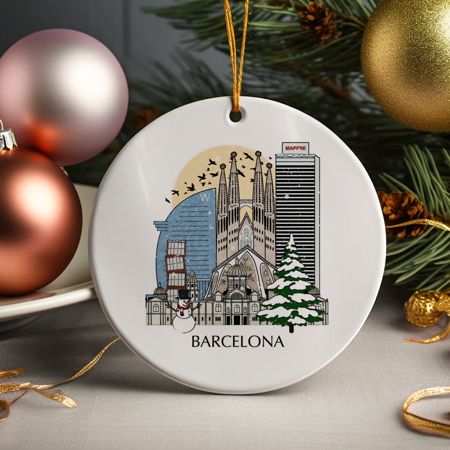 Barcelona Spain Personalised Christmas Tree Ornament