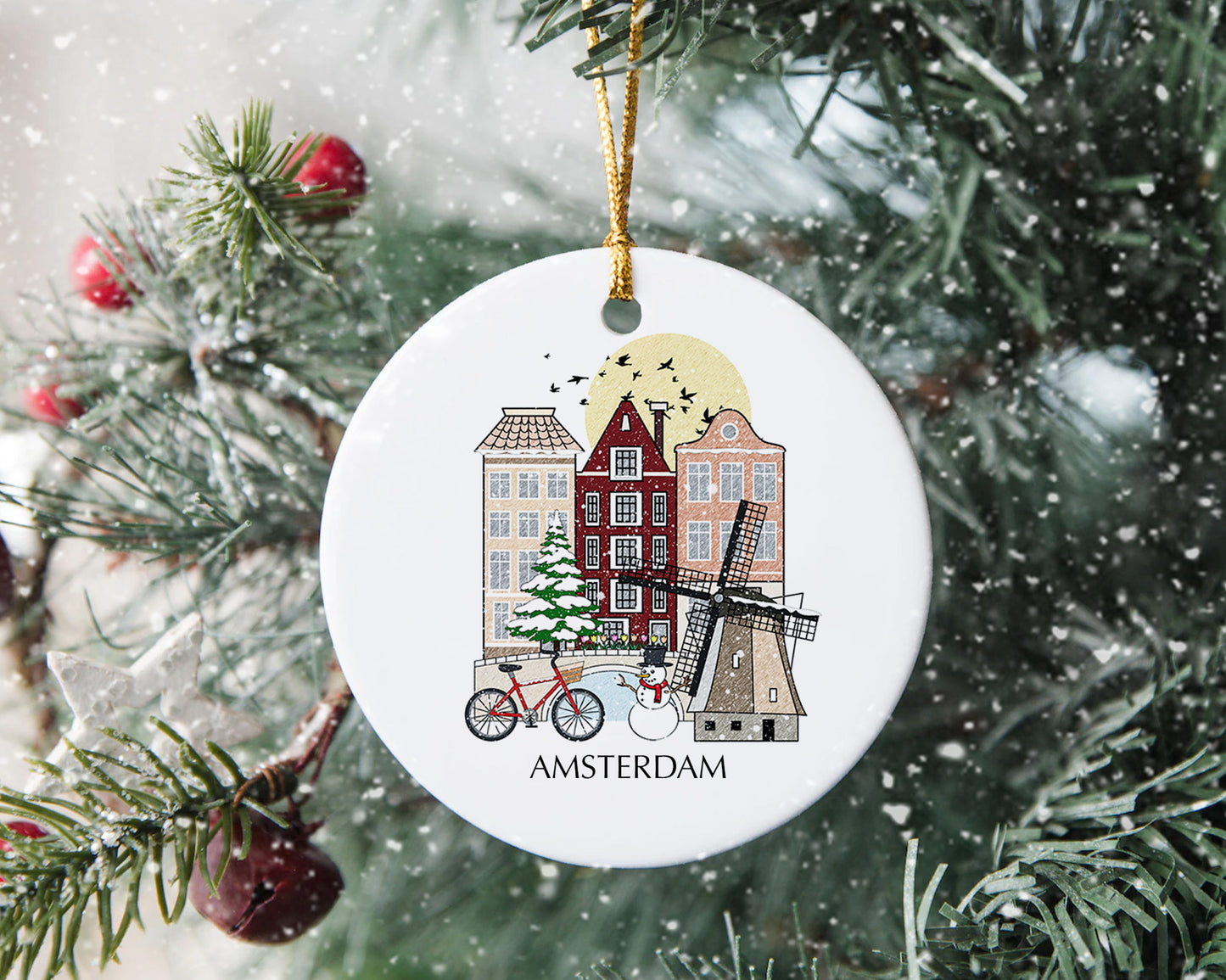 Amsterdam Netherlands Personalised Christmas Tree Ornament